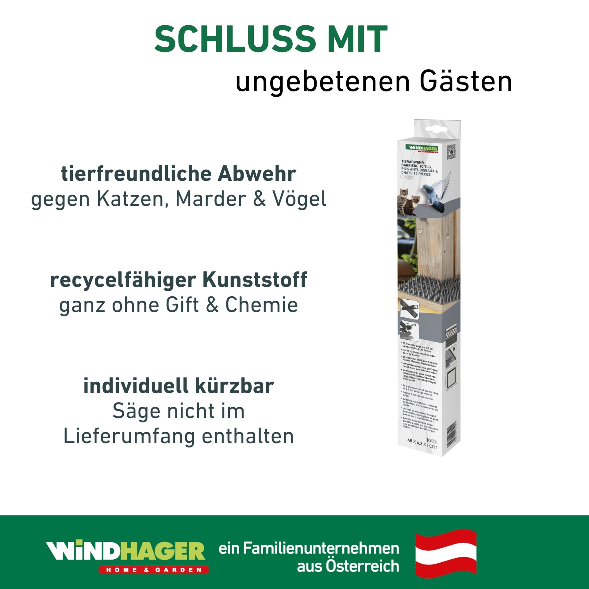 Windhager Taubenspikes »Tierabwehr Barriere Spikes 10 tlg., 49 x 4,3 x 1,5 cm« Abwehrmatte für Vögel, Tauben oder Katzen, kürzbar