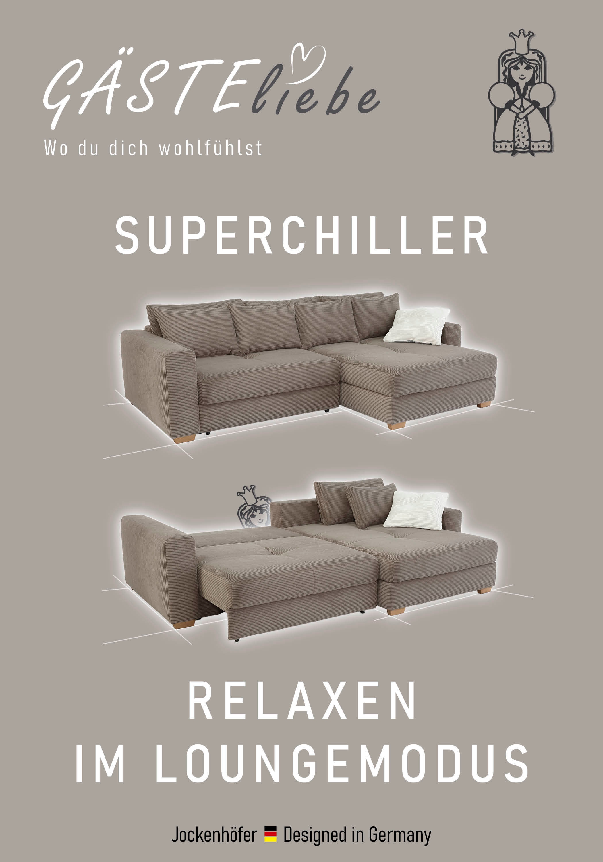 Jockenhöfer Gruppe Ecksofa »Kampen L-Form, B: 288 cm, Liegefl. 153x245 cm« mit Bettfunktion, Bettkasten & Zierkissen, Federkern