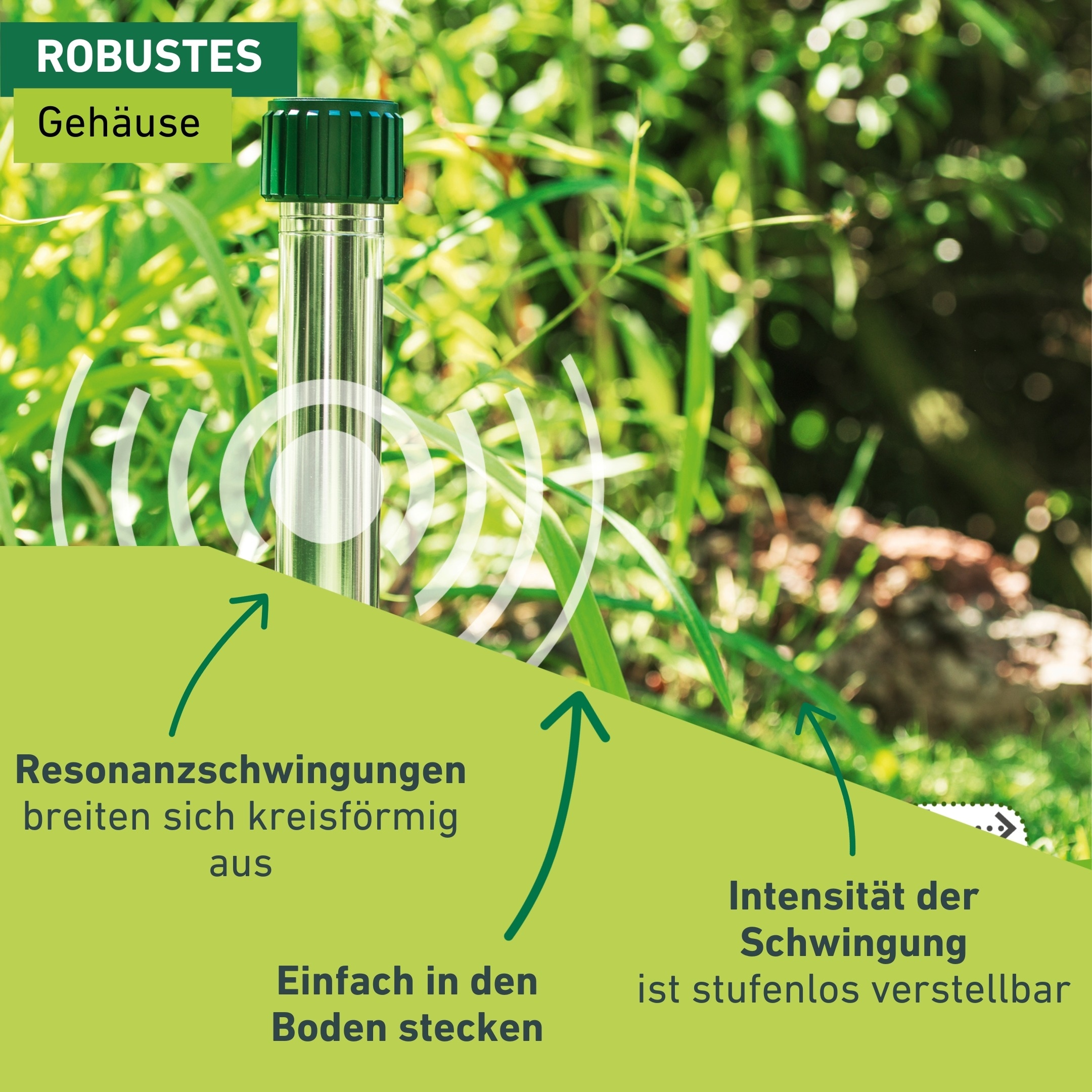 Windhager Ultraschall-Tierabwehr »Maulfwurfschreck und Wühlmausvertreiber Aluminium, batteriebetrieben« Wirkungsbereich 800 m² mit niederfrequenten Schallwellen