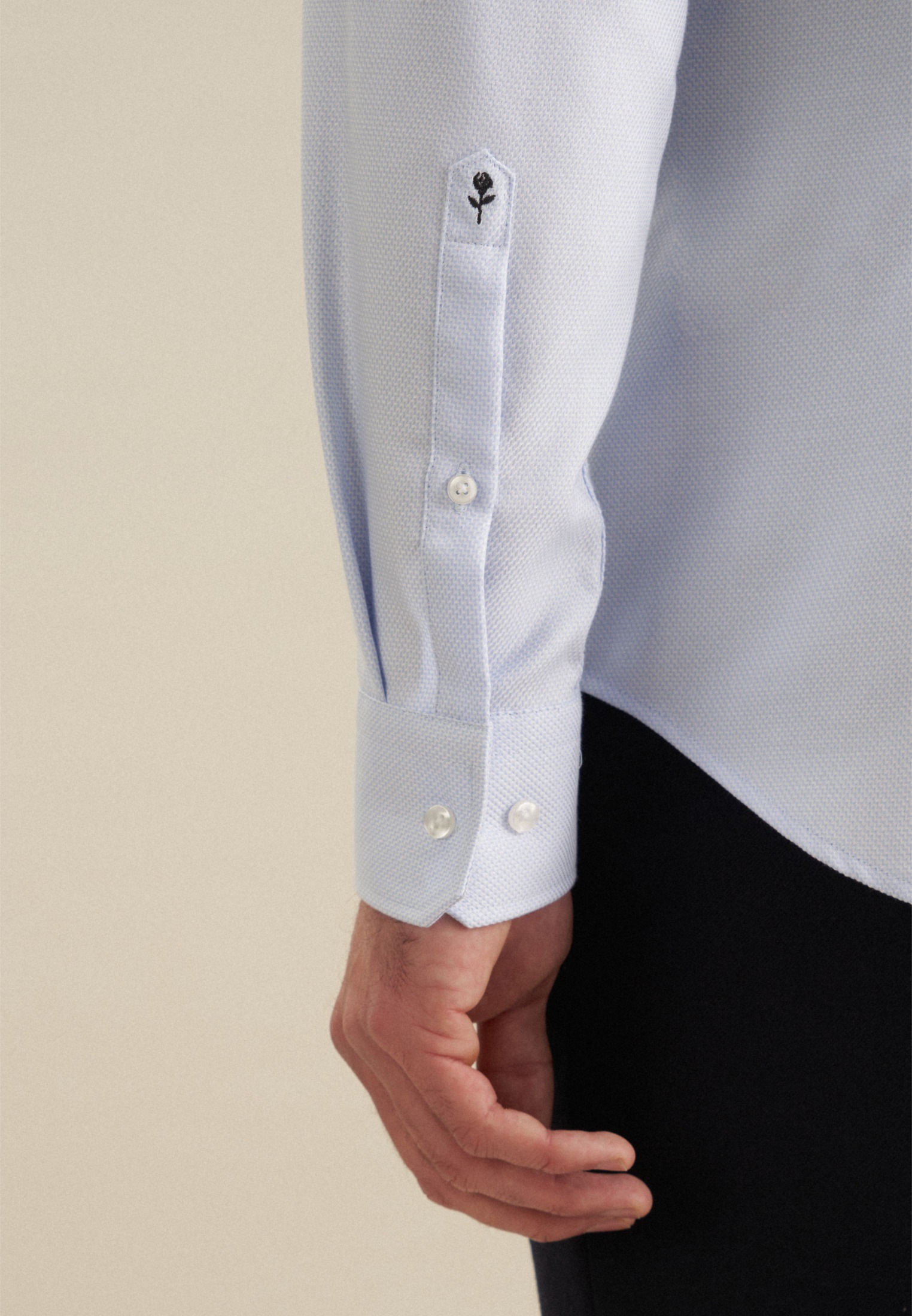 Businesshemd SEIDENSTICKER "Schwarze Rose", Herren, Gr. M39, normale Ärmellängen, blau, 100% Baumwolle, Strukturmuster, gemustert, tailored fit, 2-Knopf-Manschette, Hemden, Shaped 1/1 Kentkragen Struktur 3