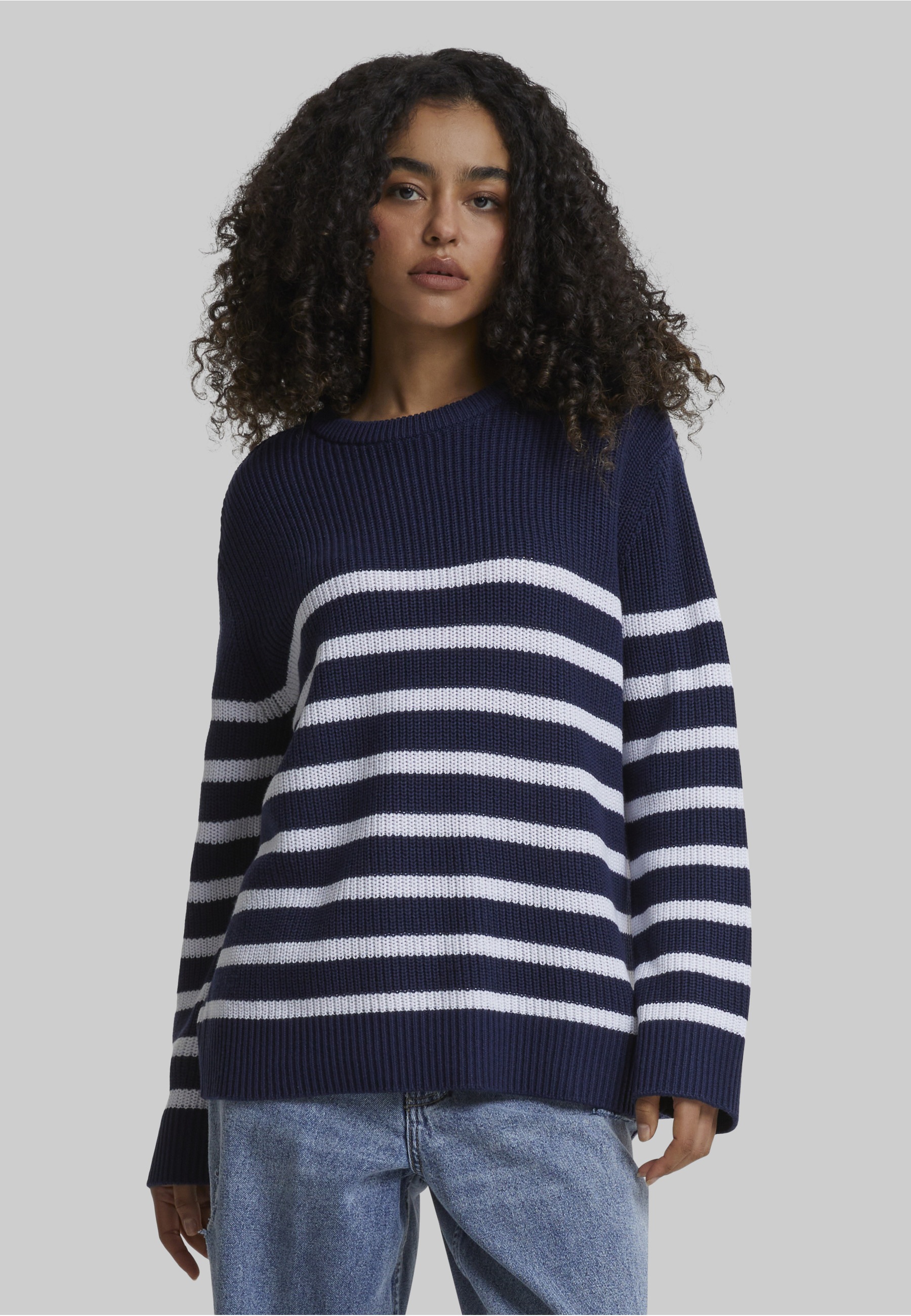URBAN CLASSICS Fleecepullover »Urban Classics Damen Ladies Rib Striped Sweater«, 1 Stk.

