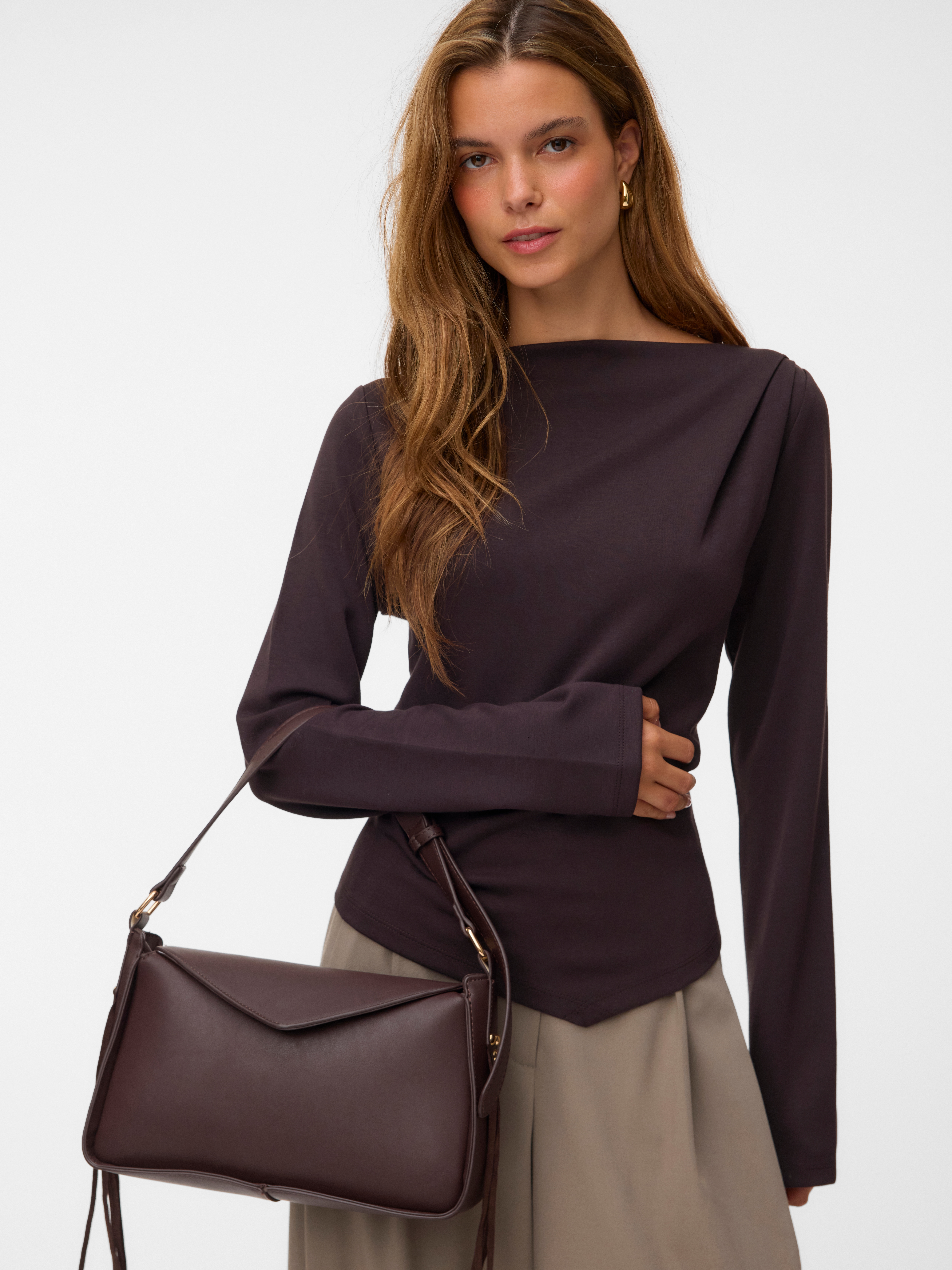 Vero Moda Langarmshirt "Vmmille Ls Boatneck Short Top Jrs Noos" Materialmix, Regular Fit