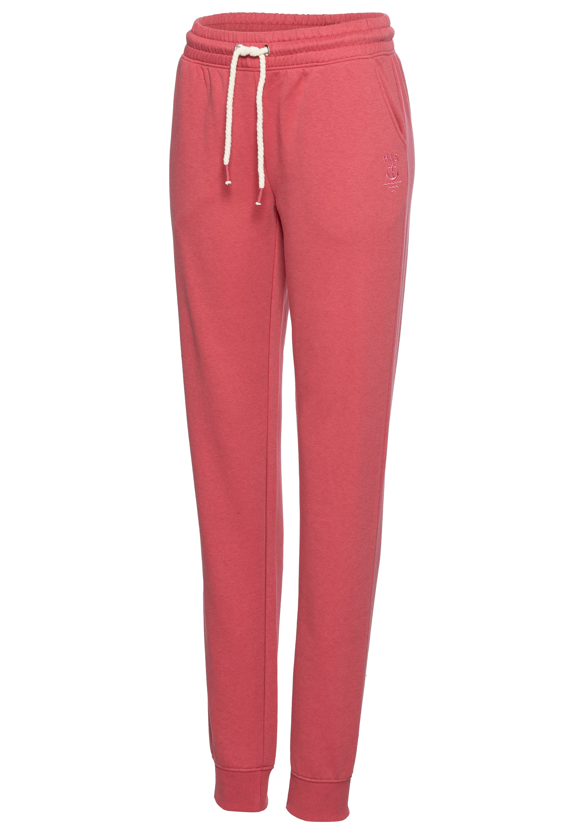 Sweathose H.I.S, Damen, Gr. 36/38, N-Gr, rot, Obermaterial: 60% Baumwolle, 40% Polyester, unifarben, bequem lang, Hosen Sweathose, mit elastischem Tunnelzugbund 3
