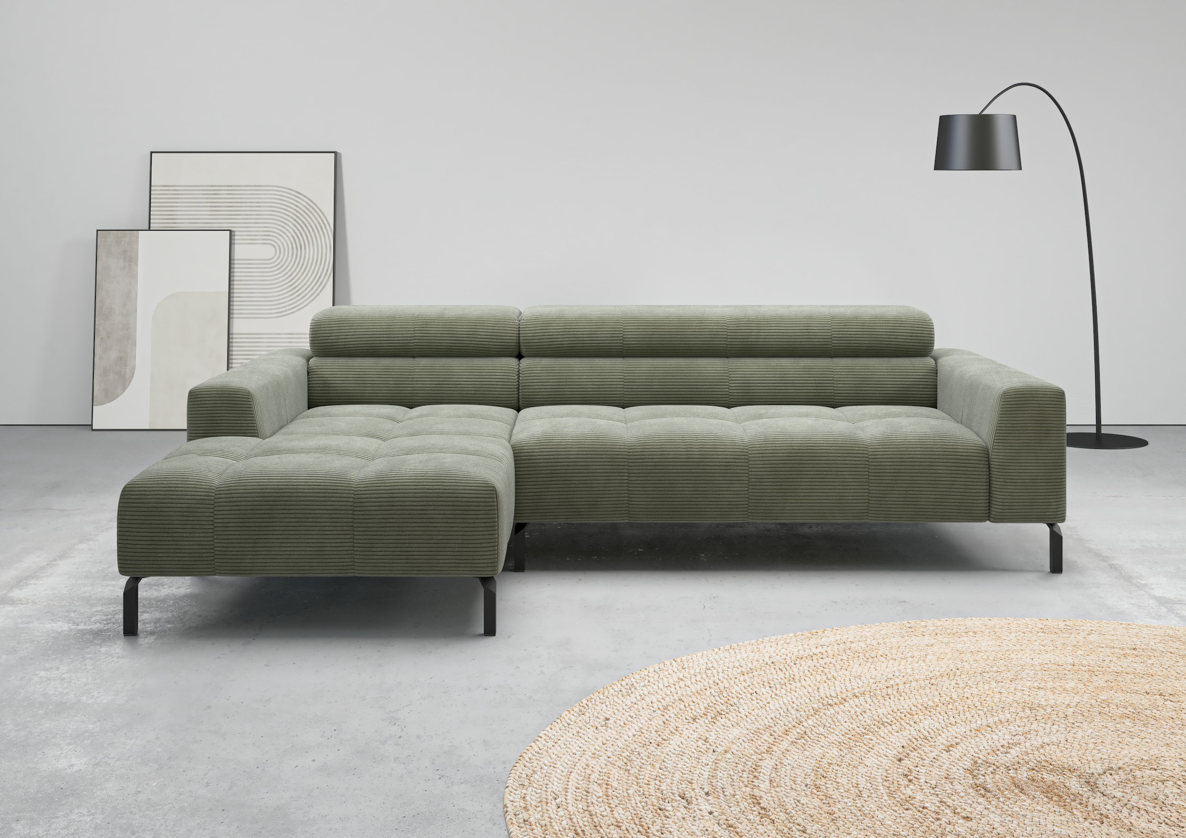 Home affaire Ecksofa "Claya, 258 cm breit, L-Form, Kopfteilverstellung" Moderne Steppung, weicher Polsteraufbau & saugroboterfreundliche Höhe