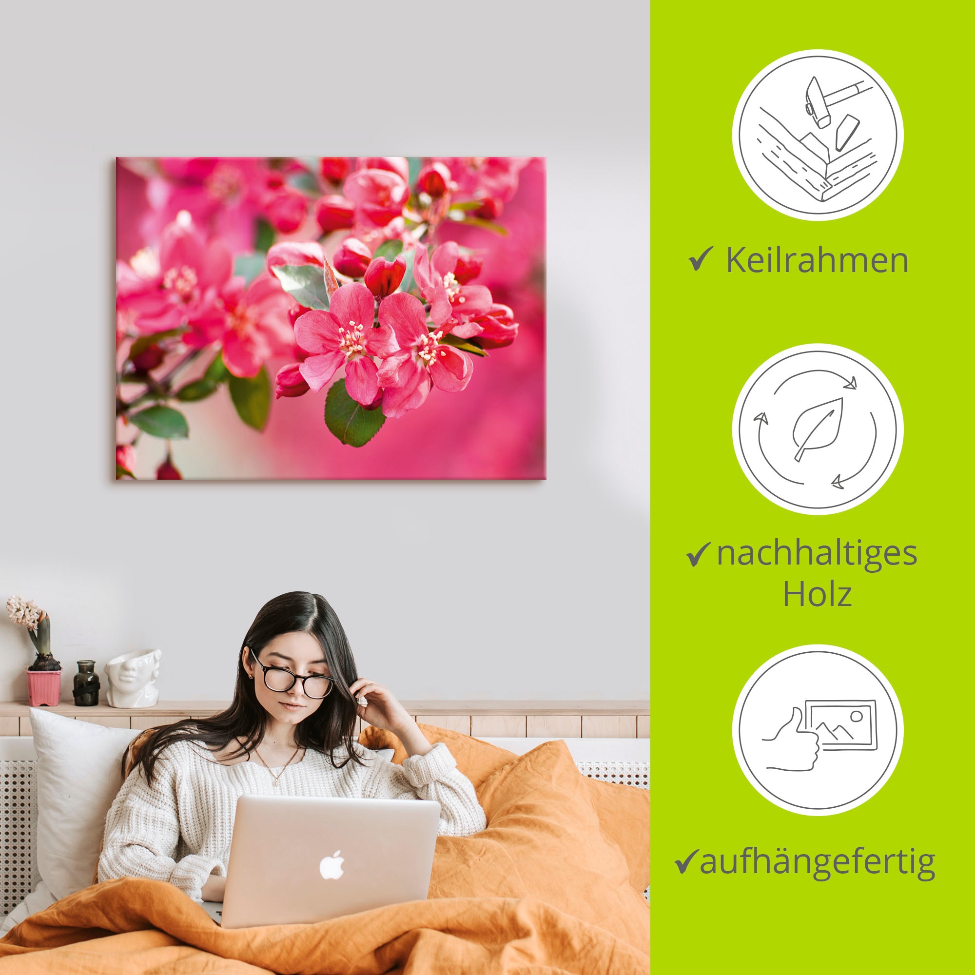 Artland Leinwandbild »Holzapfelblüte 1«, Blumen, (1 St.), auf Keilrahmen gespannt
