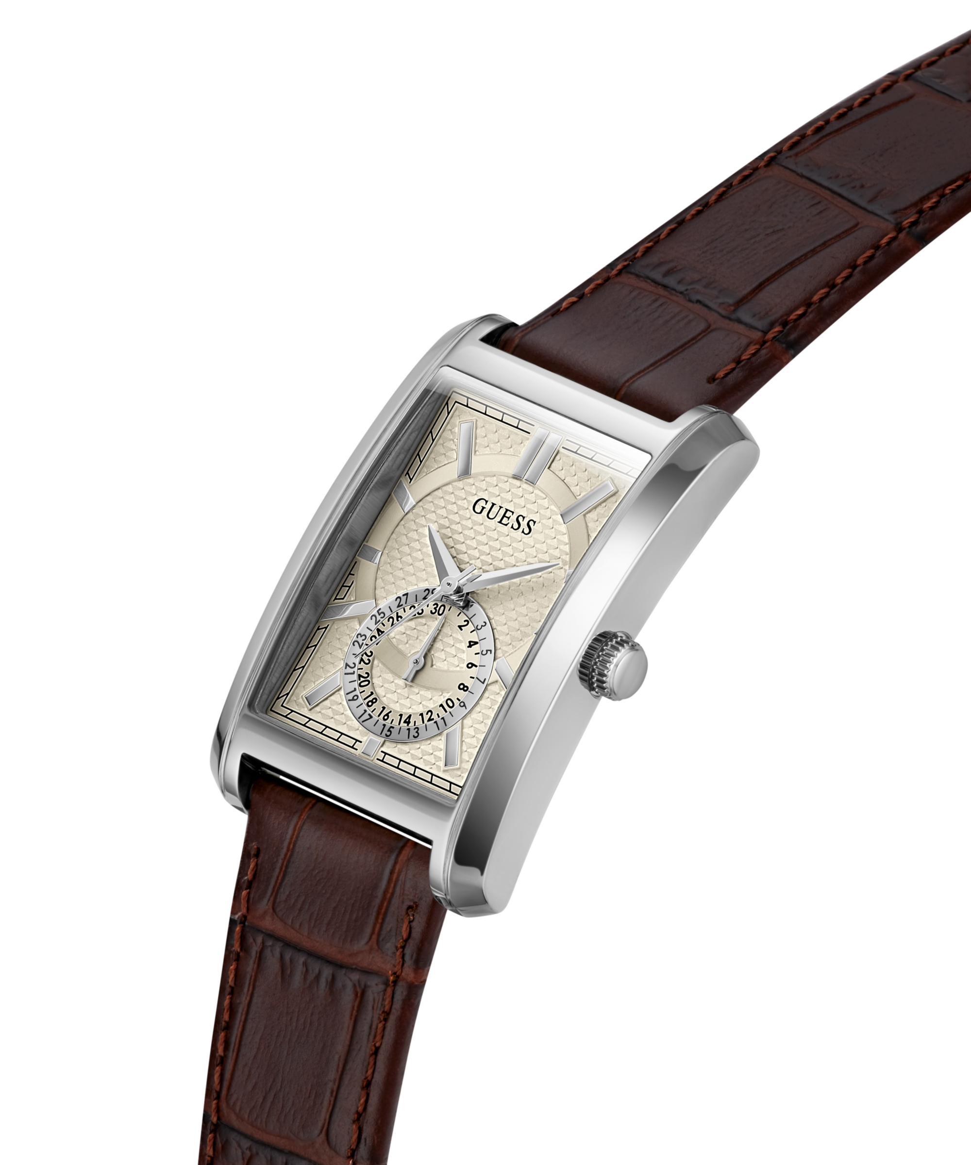 Guess Quarzuhr »HUGH« Armbanduhr, Damenuhr, Herrenuhr, Lederarmband, analog, Tag