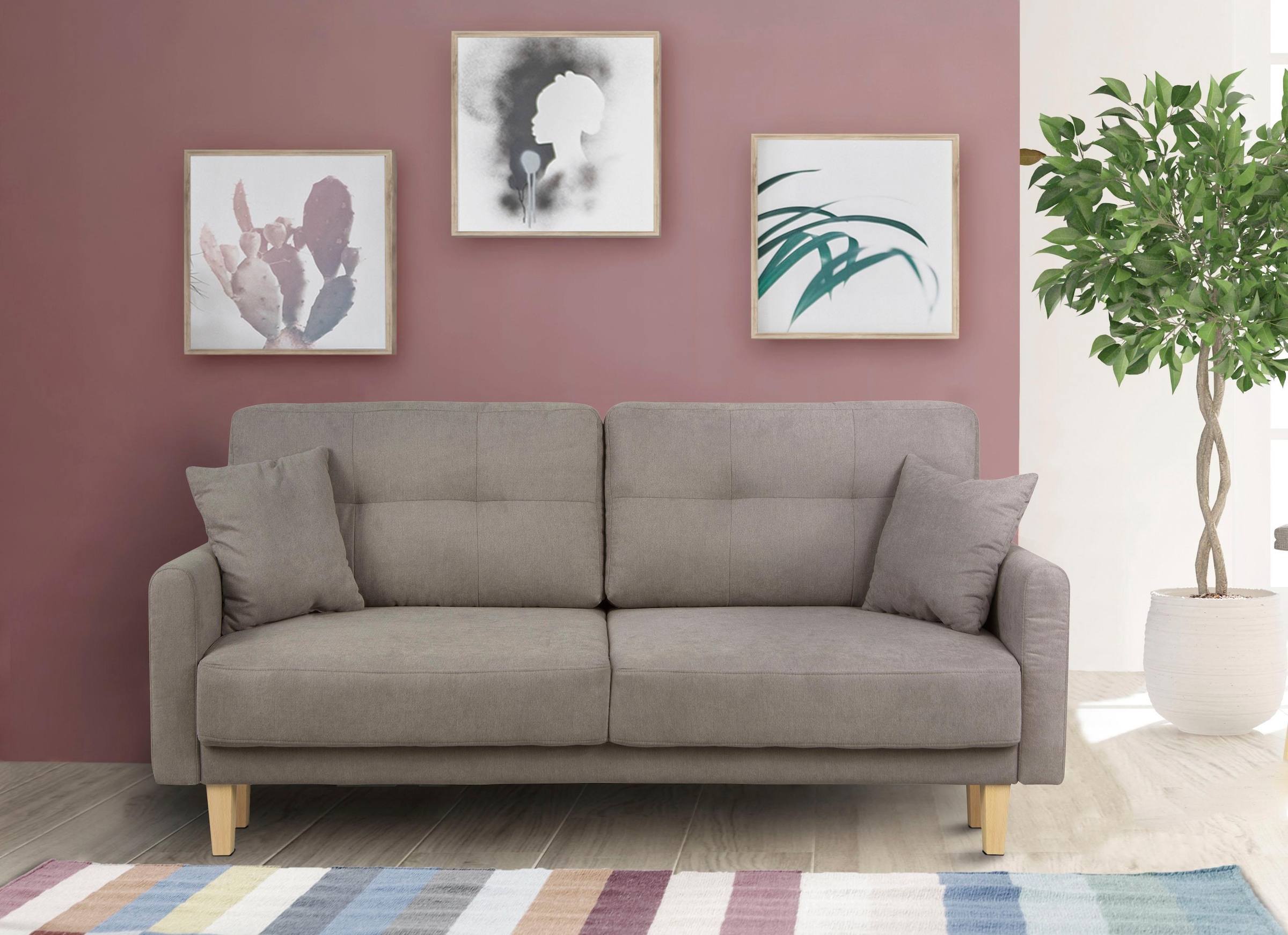 Home affaire 2-Sitzer »TRIPLO mit Wellenunterfederung, Maße B/T/H: 165/100/89 cm«, Sofa mit Steppung im Rückenbereich, incl. Rückenkissen und Zierkissen