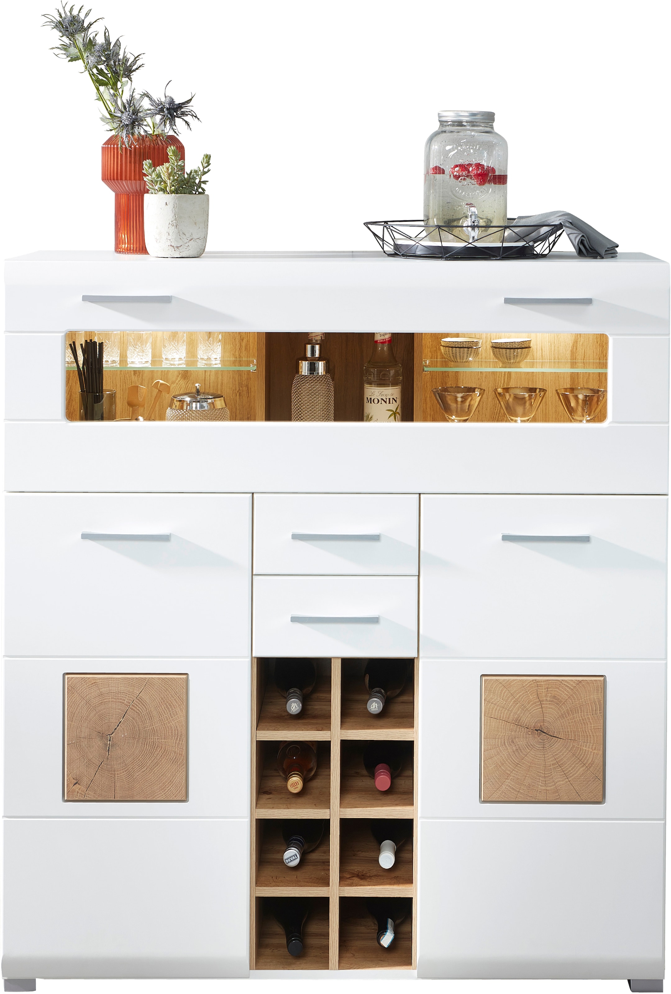 Barschrank INNOSTYLE, B:120cm H:129cm T:37cm, weiß, Wohnzimmer, Schränke, "FUN PLUS, TOPSELLER", Maße: 120 x 129 x 37 cm (B/H/T), mit LED-Beleuchtung