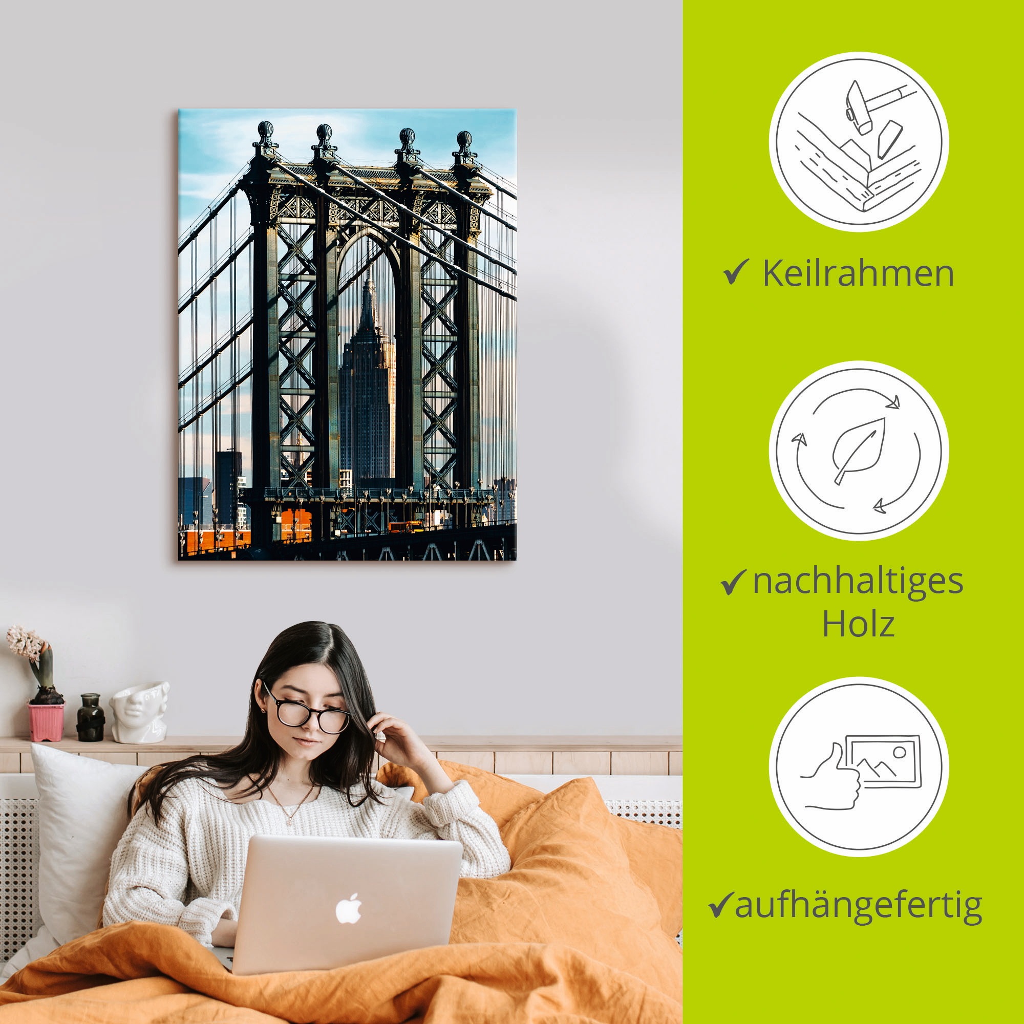 Artland Wandbild »New York Manhattan Bridge«, Brücken, (1 St.), als Leinwandbild, Wandaufkleber in verschied. Größen