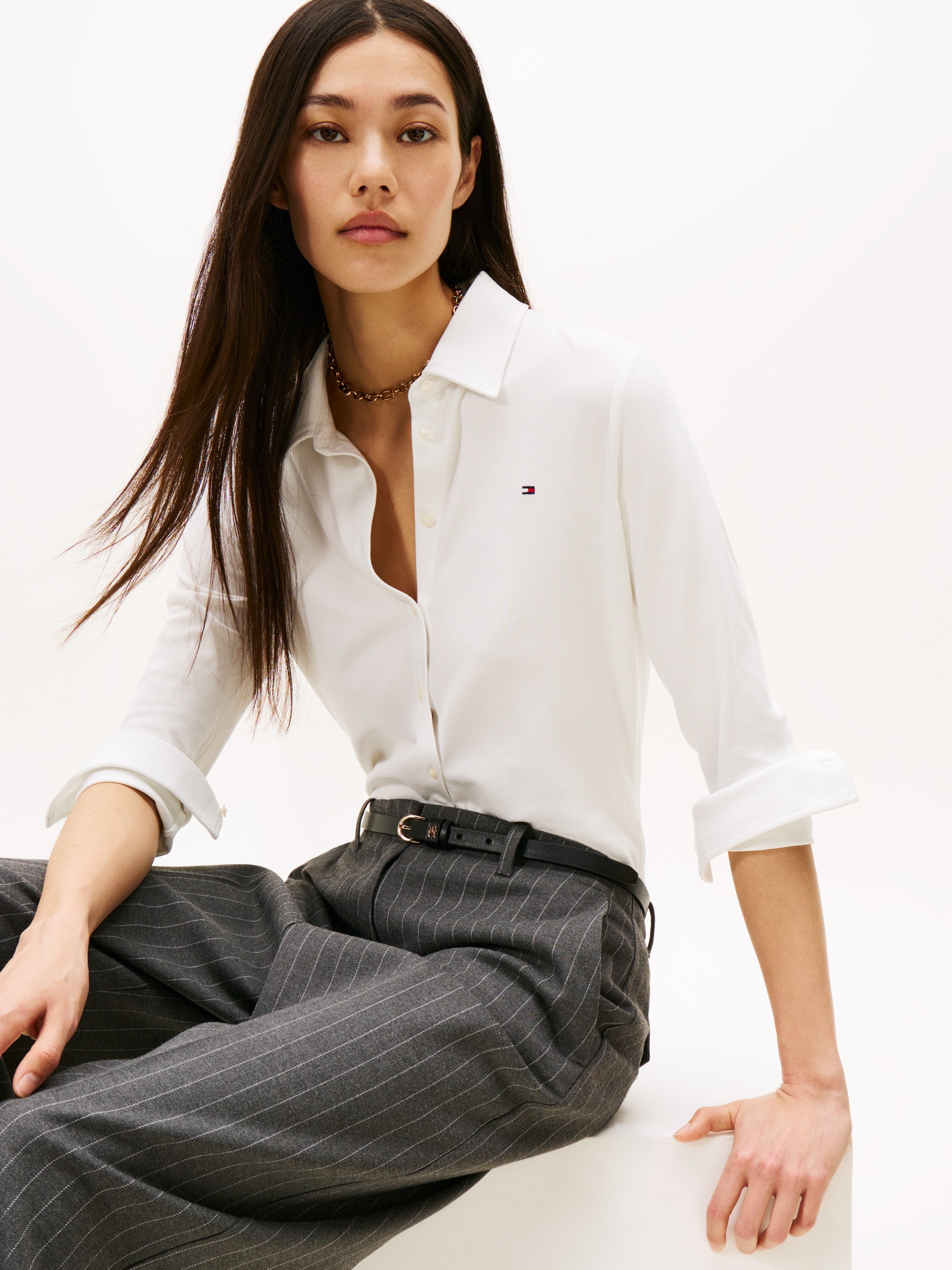 Thumbnail - Tommy Hilfiger Poloshirt "1985 SLIM PIQUE BTN DOWN LS mit Polokragen und Label", Baumwollmischung, slim fit