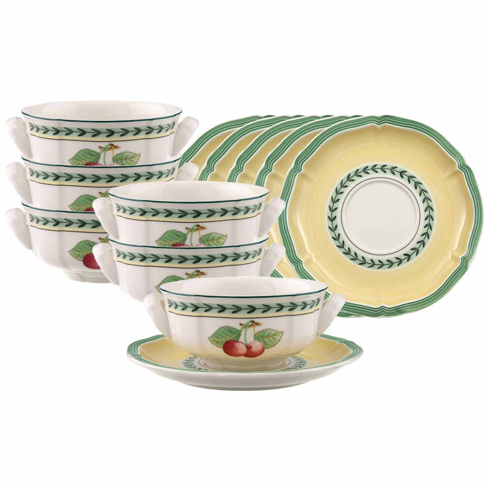 Villeroy & Boch Tasse "Suppentassen mit Untertassen French Garden Fleurence 240 ml 6er Set bunt" Spülmaschinengeeignet, Mikrowellenfest