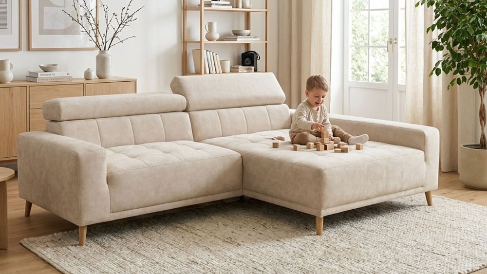 OTTO home "Greevy 248 x 172 cm mit Steppungen, für gängige Saugroboter geeignet" Kopfteile verstellbar, L-Form, aus Pet Friendly Bezug
