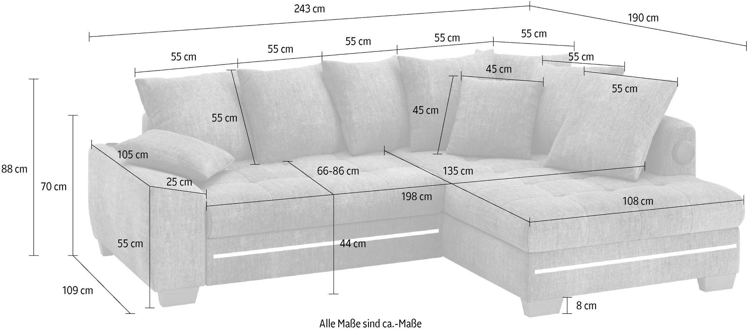 Mr. Couch Ecksofa »Nikita II, L-Form«, RGB-LED, Bluetooth-Soundsystem, wahlweise mit Bett, Bettkasten