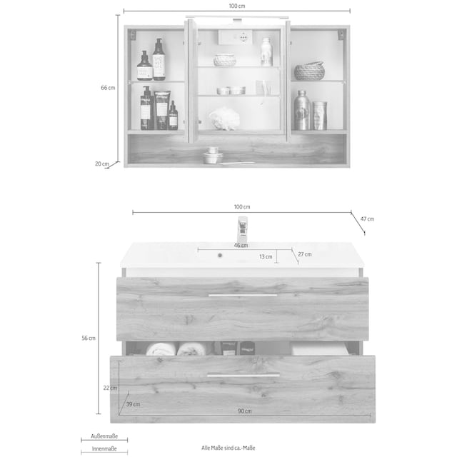 HELD MÖBEL Badmöbel-Set »Soria«, (2 St.), Waschplatz Breite 100 cm,  Spiegelschrank kaufen | BAUR