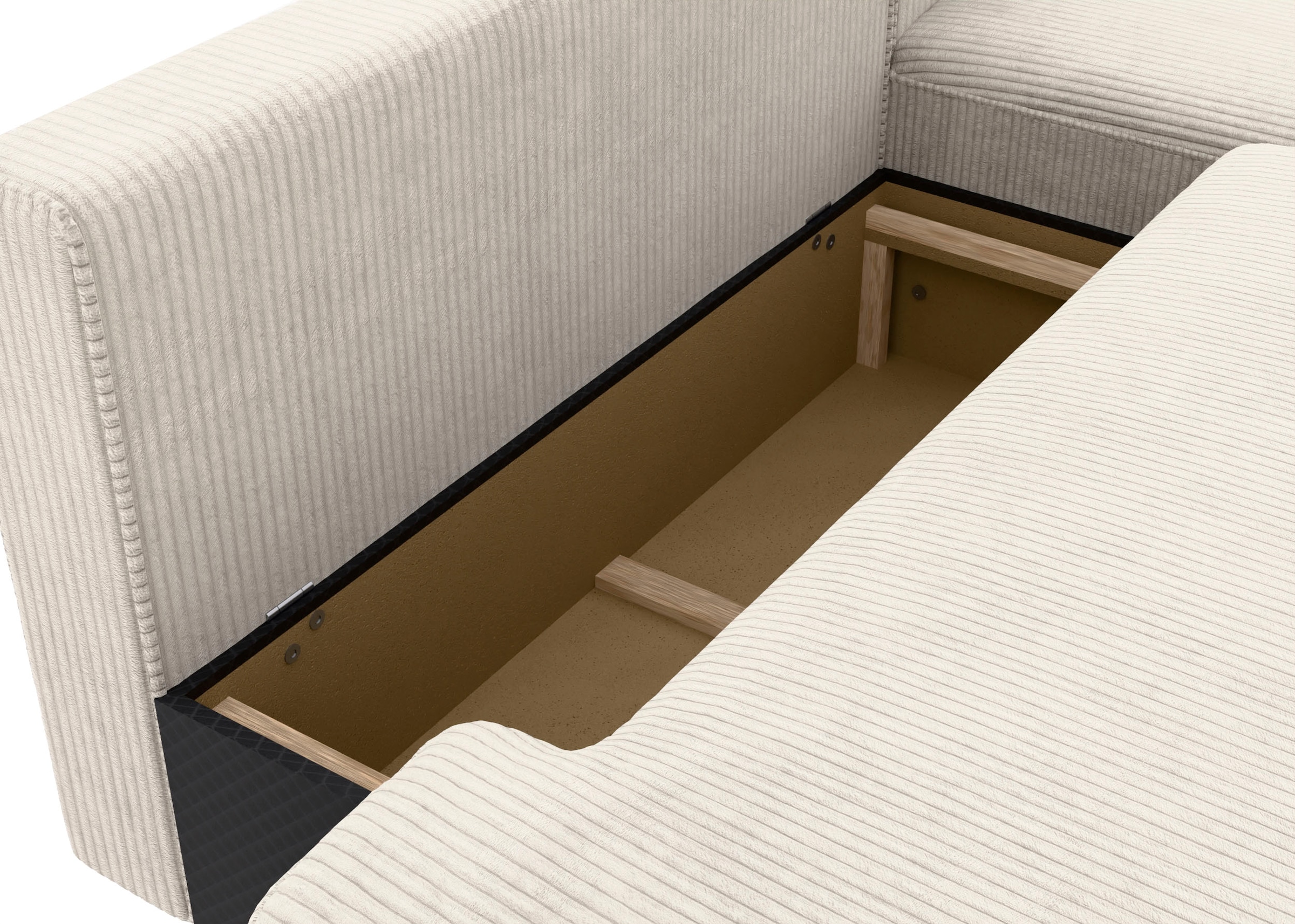 TRENDMANUFAKTUR Ecksofa »Fordon II, Schlafsofa mit Bettkasten, Couch in L-Form, Breite 250 cm«, in Cordstoff HYPER, cream, Armlehne rechts