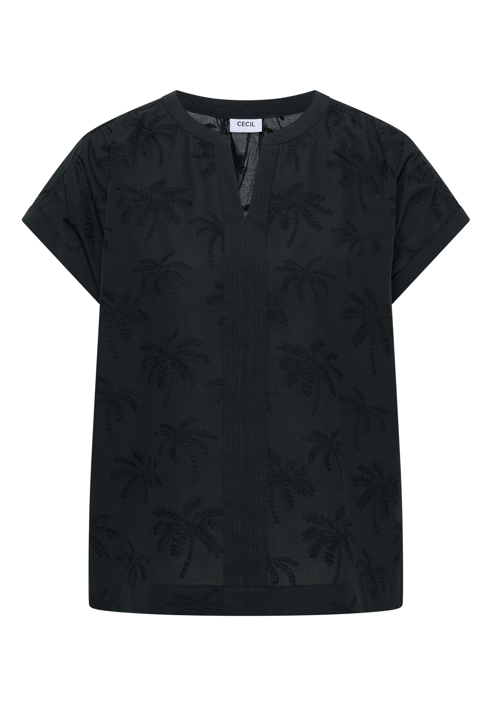 Cecil Kurzarmbluse mit geschlitztem Rundhalsausschnitt