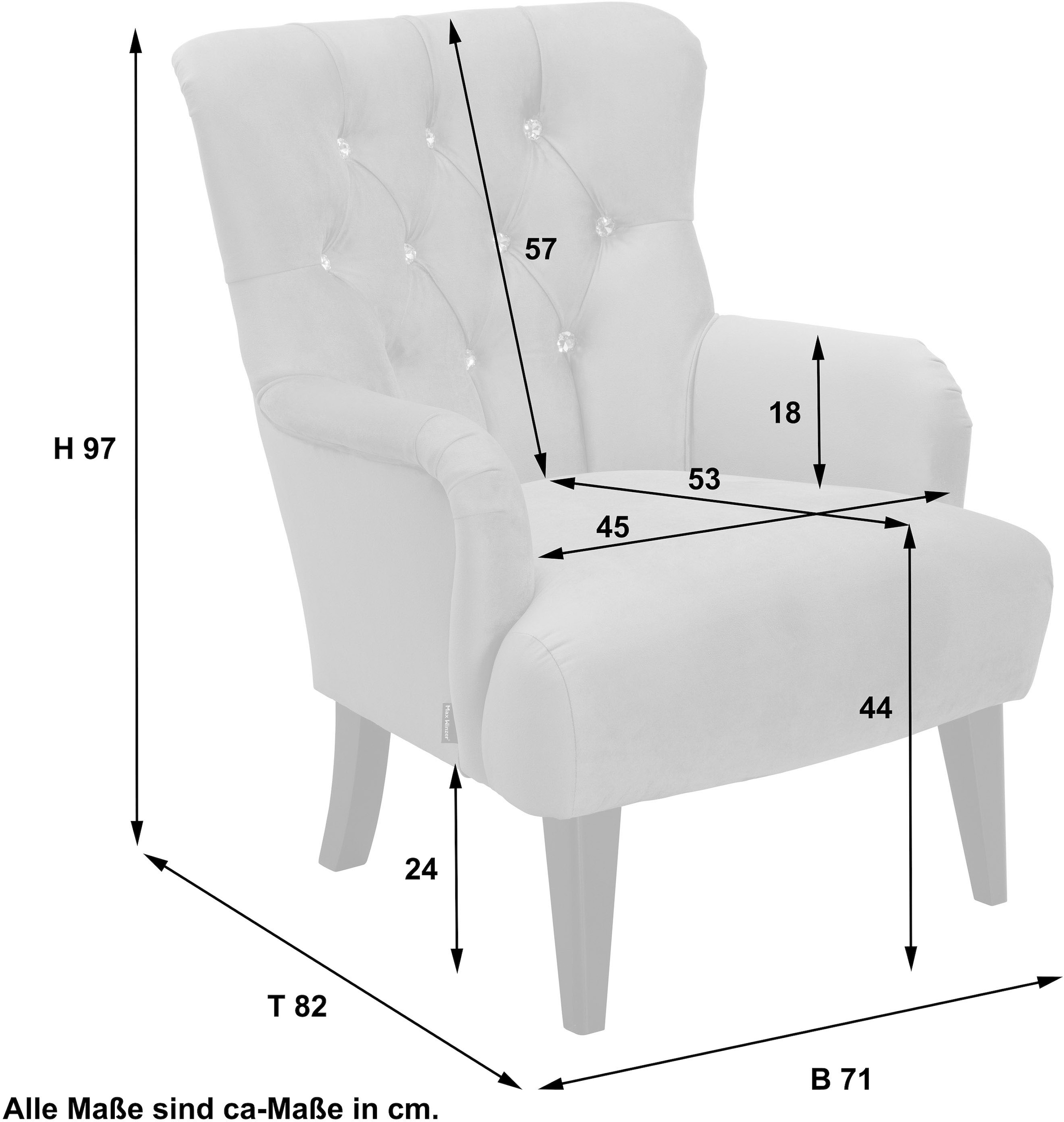 Max Winzer® Chesterfield-Sessel »Brighton, hochwertiger Sessel in exklusivem Design, mit Strasssteinen«, hervorragender Sitzkomfort, handgefertigt, aus weichem Samtvelours