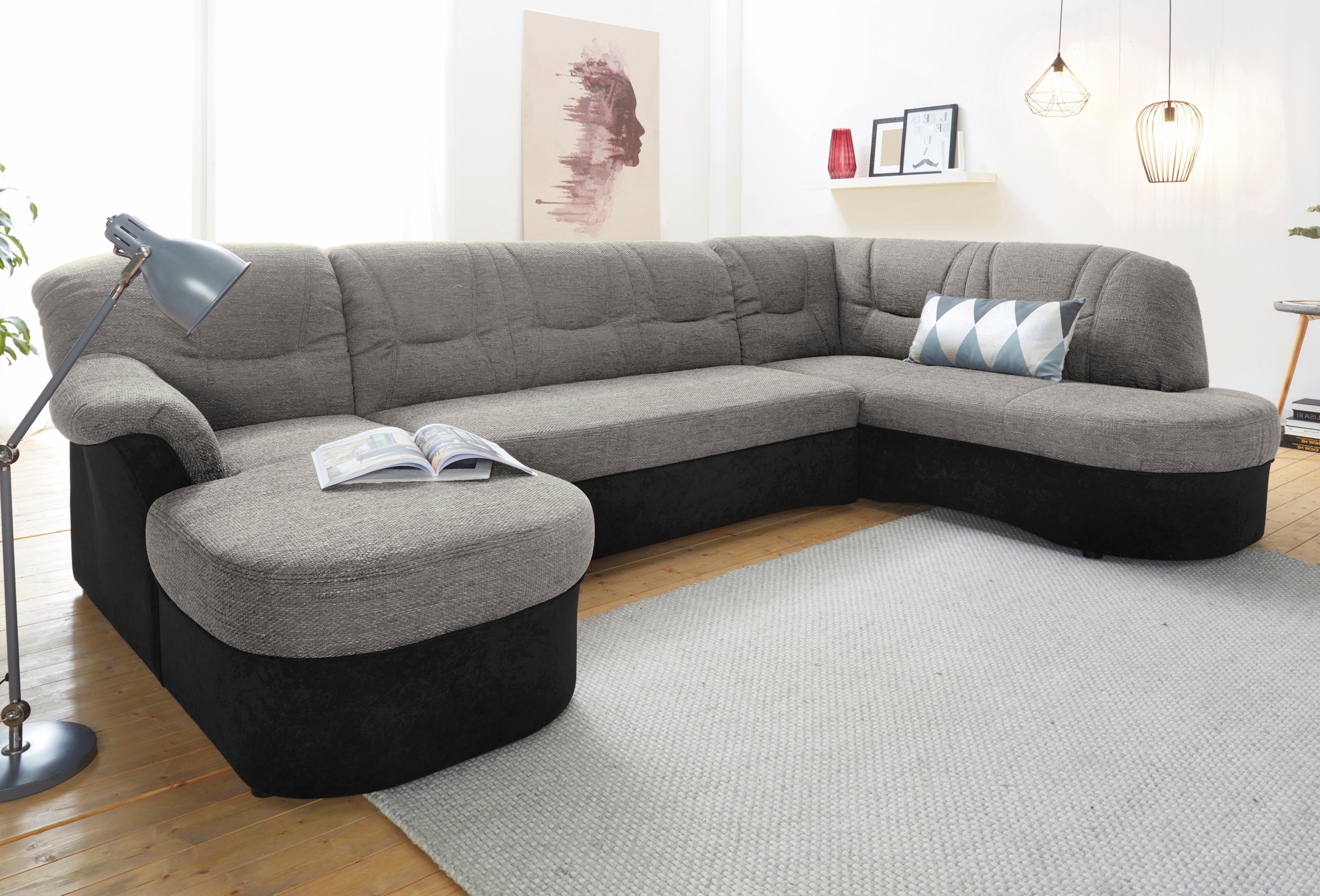 DOMO collection Wohnlandschaft »Sarafina, zeitlos und komfortabel, optional mit Federkern, U-Form«, wahlweise mit Bettfunktion