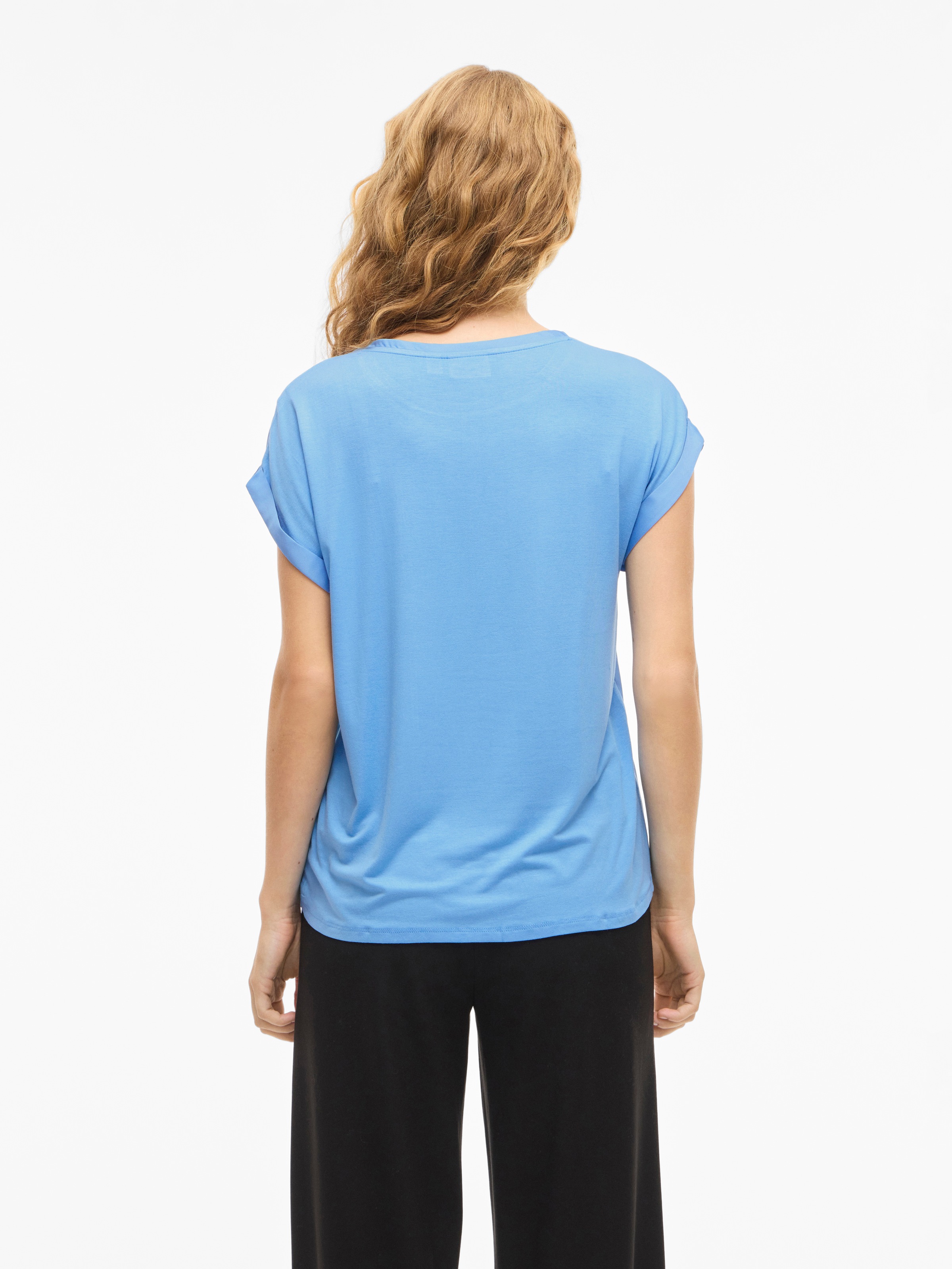 Kurzarmshirt VILA "VIELLETTE S/S SATIN TOP - NOOS", Damen, Gr. 34, all aboard, Satin, Obermaterial: 100% Polyester, unifarben, regular fit normal, Rundhals, mit Umschlag, Shirts, Kunstfaser, regular fit 3