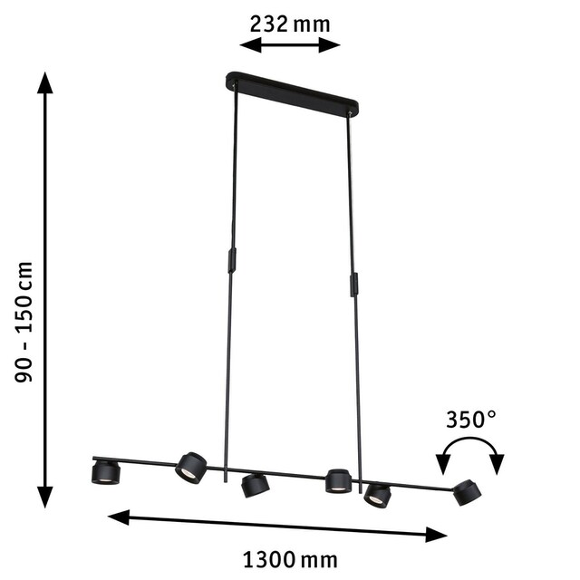 Paulmann LED Pendelleuchte »Puric Pane Effect 6x 6,5W Schwarz 230V Metall/Kunststoff«,  6 flammig-flammig, 3-step-dimmbar | BAUR