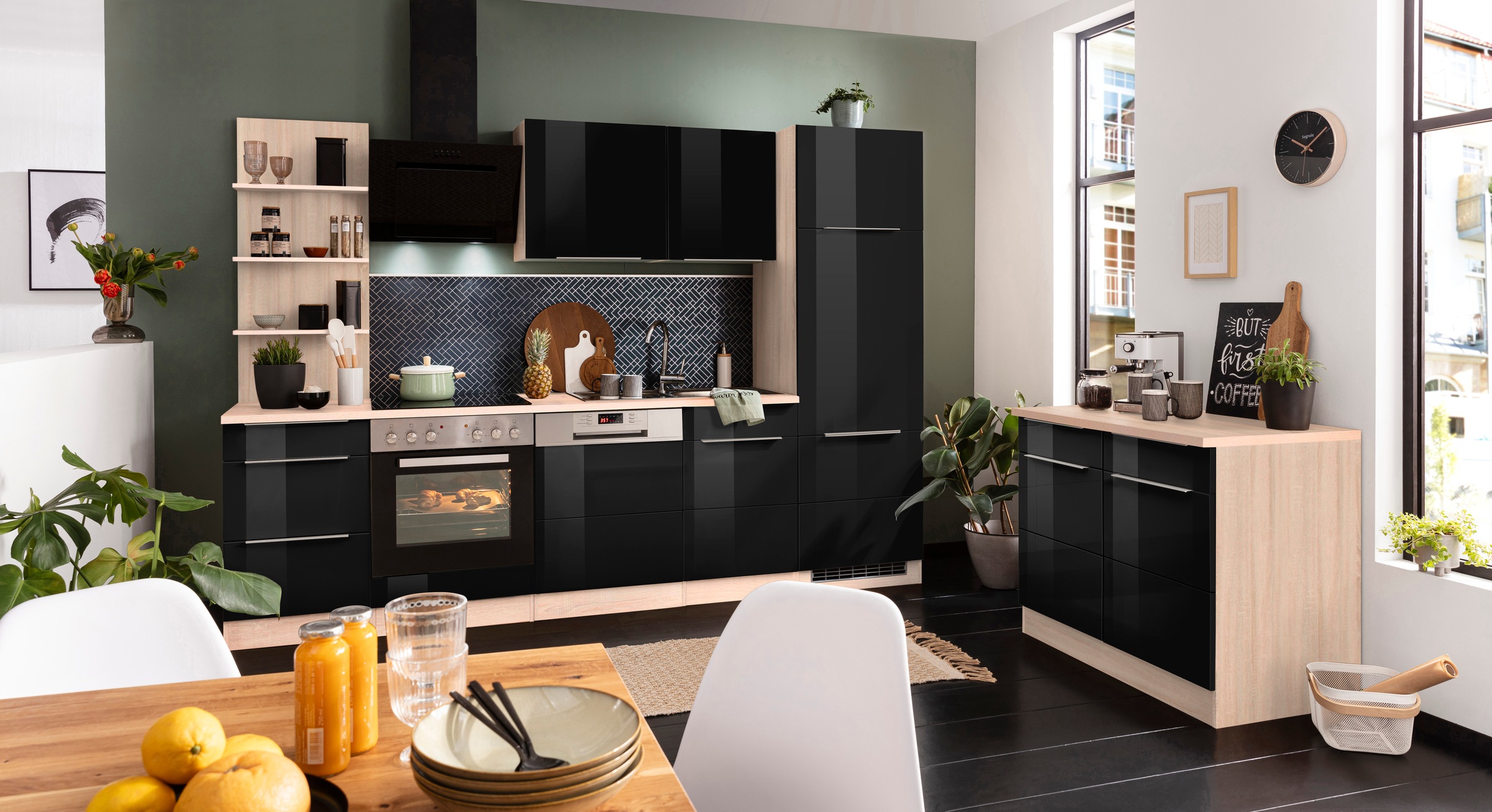 KOCHSTATION Küchenzeile »KS-Brindisi«, Breite 280 cm, wahlweise mit E-Geräten, mit MDF-Fronten und Regal
