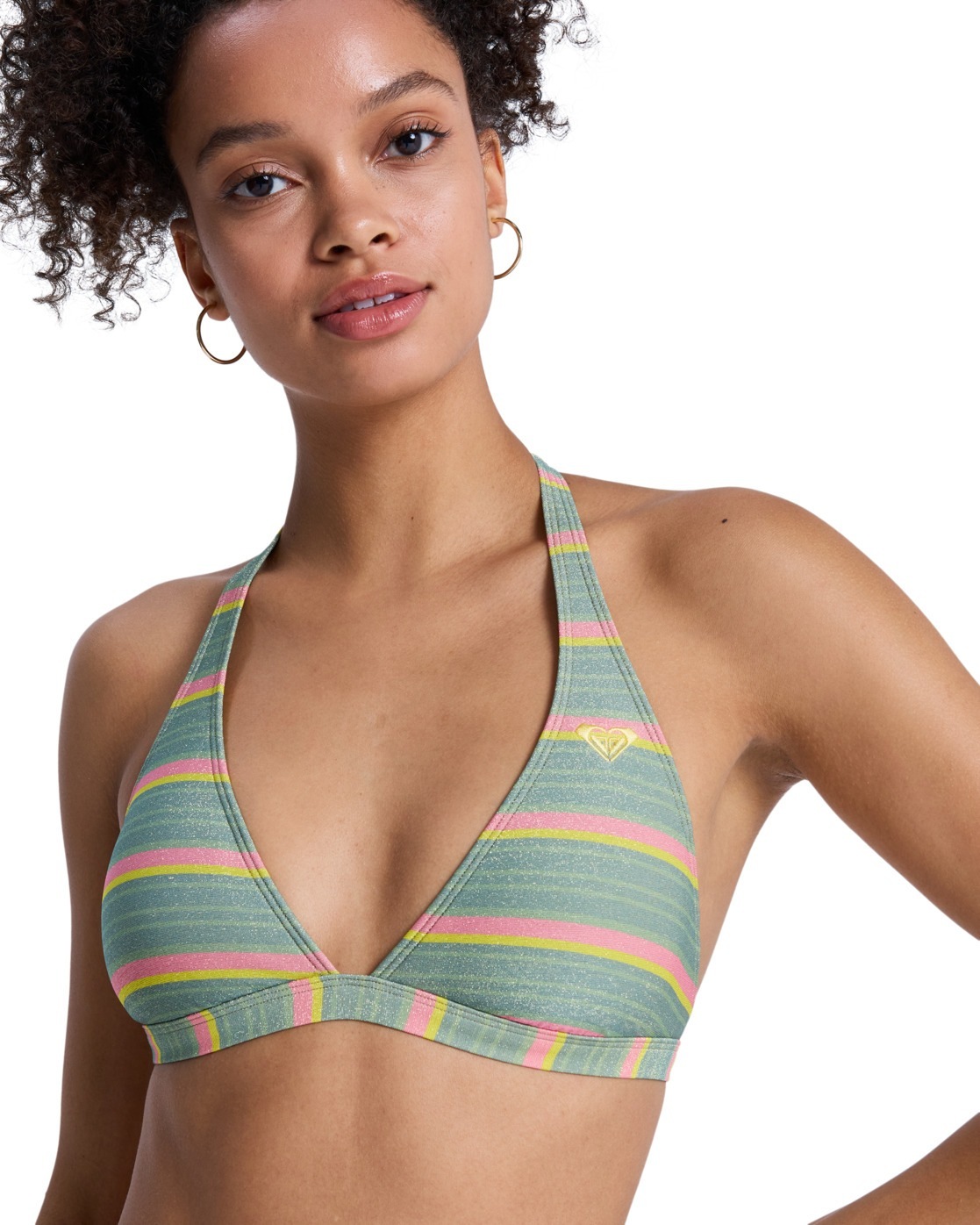 Triangel-Bikini ROXY "Ocean Dreamer", Damen, Gr. S, Cup B, oil grün say it with stripes, Obermaterial: 54% recyceltem Nylon, 18% Nylon, 15% Elasthan, 13% Metallisierte Fiber;, Bikini-Sets Triangel-Bikini 2