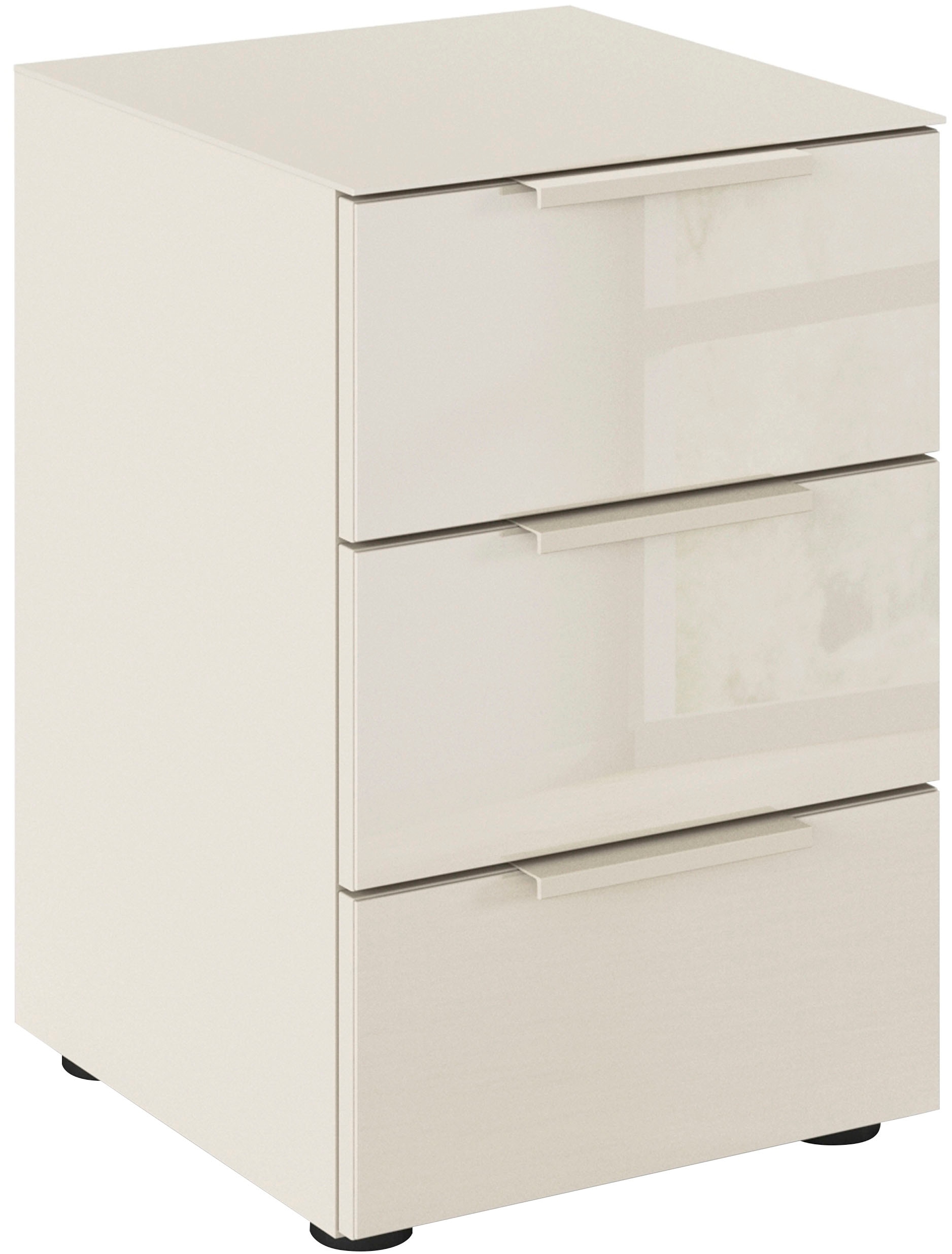 rauch Nachtkommode "Nachttisch Nachtschrank Nachtkonsole FLIPP mit Glasfront" Breite 40 cm, mit 3 Schubladen und Soft-Close-Funktion, Oberboden und Front Glas