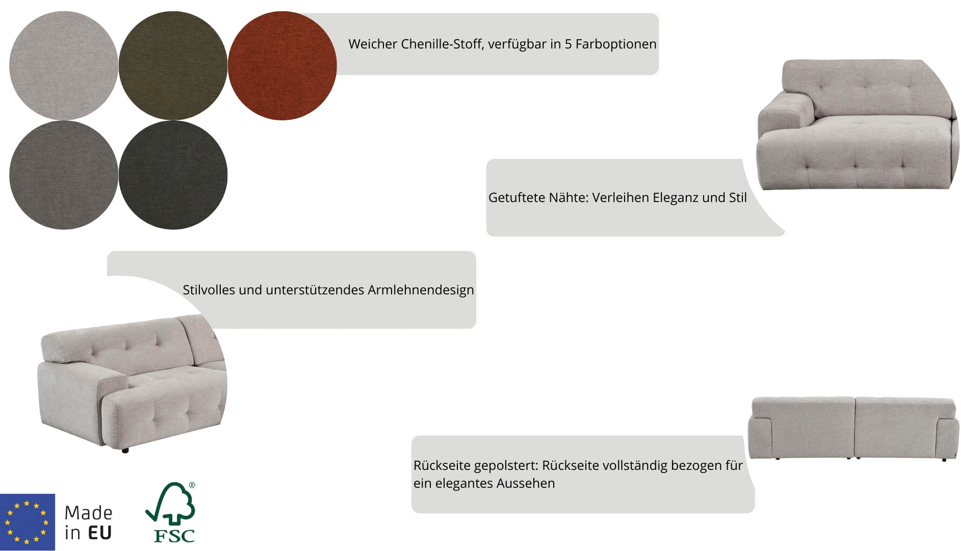 andas 3-Sitzer »Jerslev«, mit Knopfsteppung, mit Wellenunterfederung und Kaltschaum