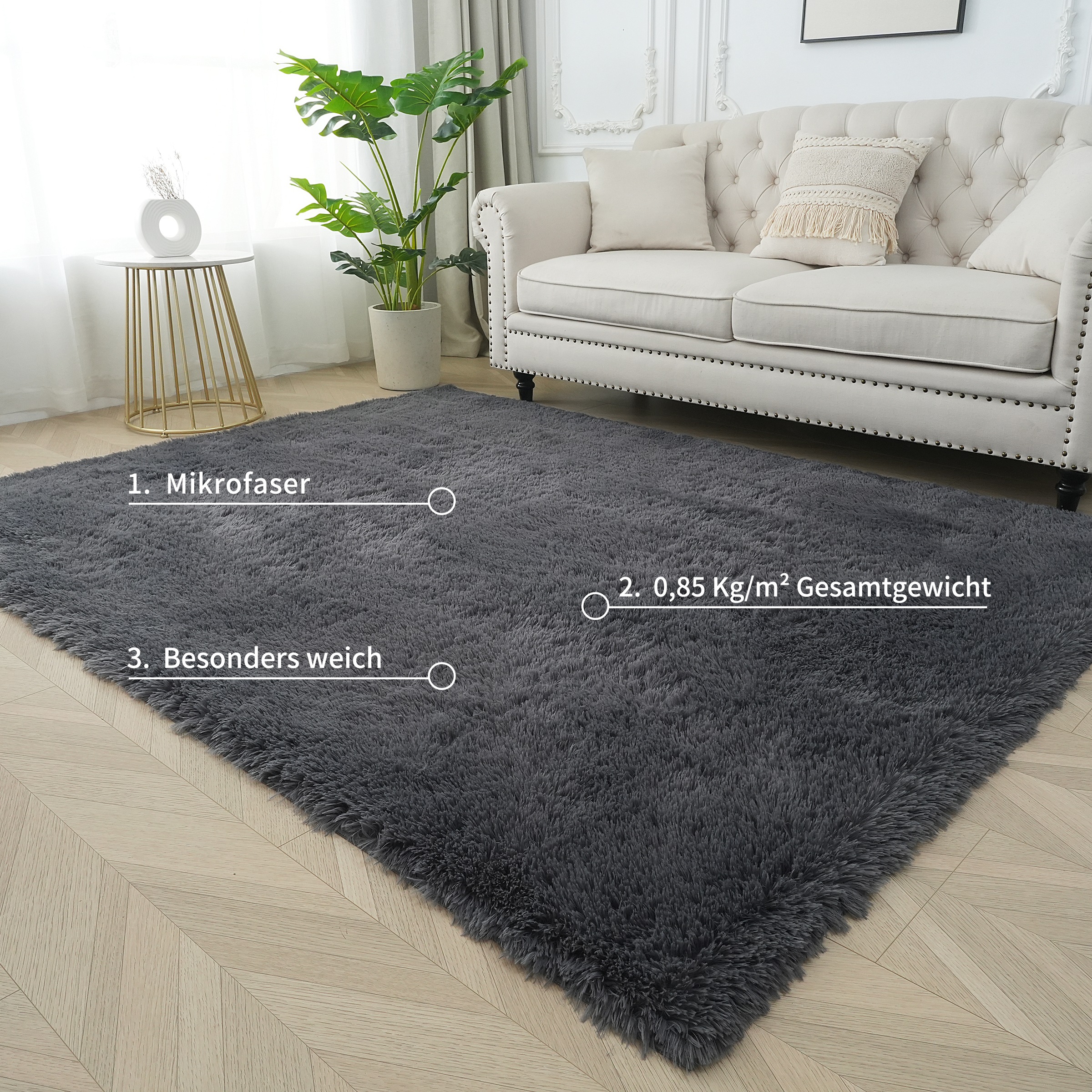 Hochflor-Teppich OTTO HOME "Leava, besonders weich und kuschelig, leichter Glanz" Gr. 4, grau, B:180cm H:37mm L:230cm, Kunstfaser, Teppiche, uni, Mikrofaser Teppiche, Plüsch, Wohnzimmer, Schlafzimmer, Esszimmer 3