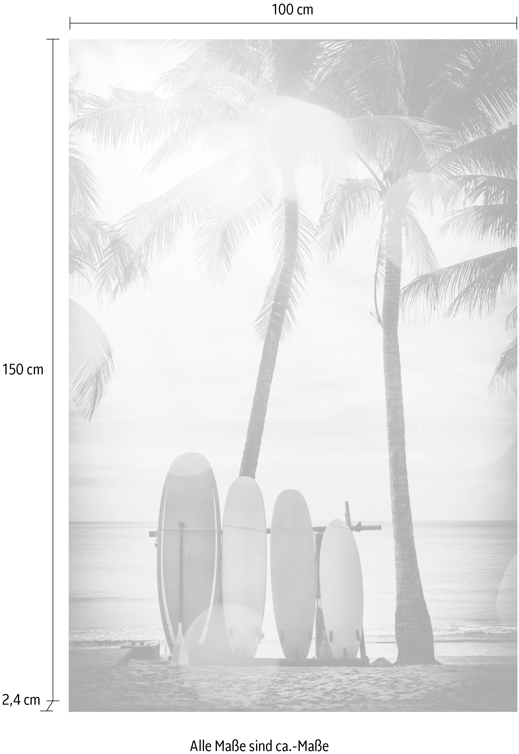 queence Acrylglasbild »Surfboards«, Kunst-Schwarz-Weiß-Strand-Palmen-Strandbilder, Fine Art-Print in Galeriequalität