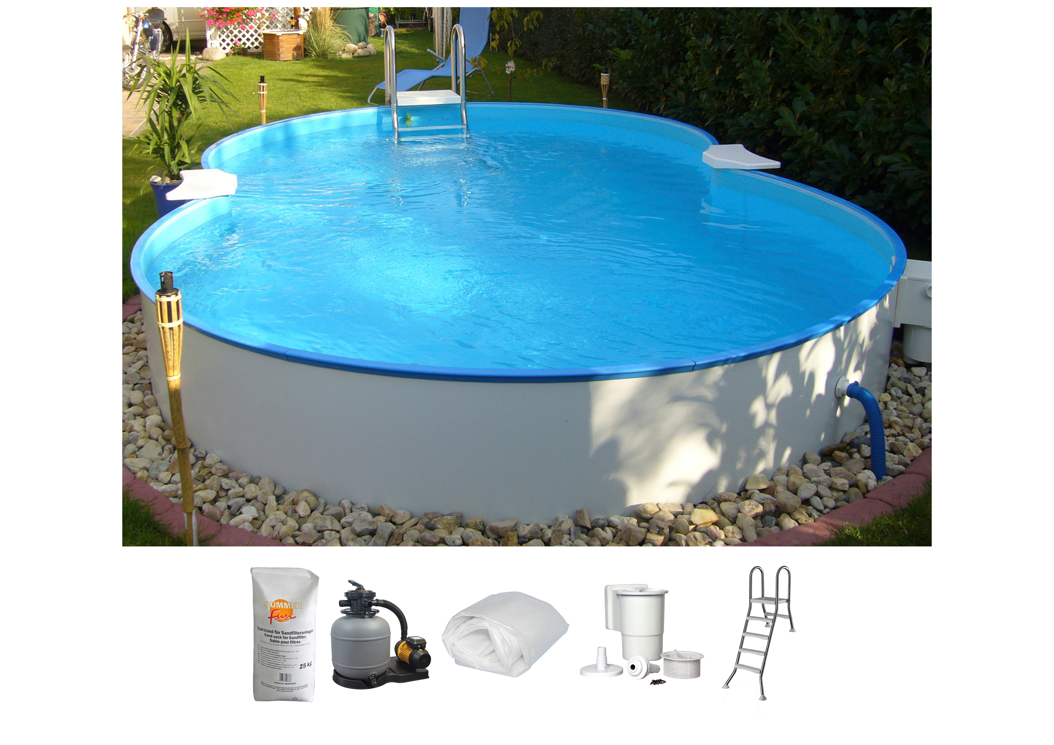Clear Pool Achtformpool 540x350x120 cm inkl. umfangreichem Zubehör für den Teileinbau