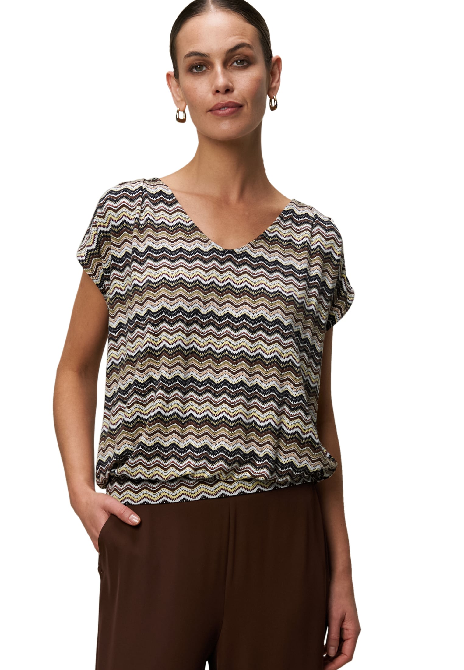 Zero Kurzarmshirt "Damen Shirt mit Zickzackmuster" 1 Stk. tlg. Plain/ohne D günstig online kaufen