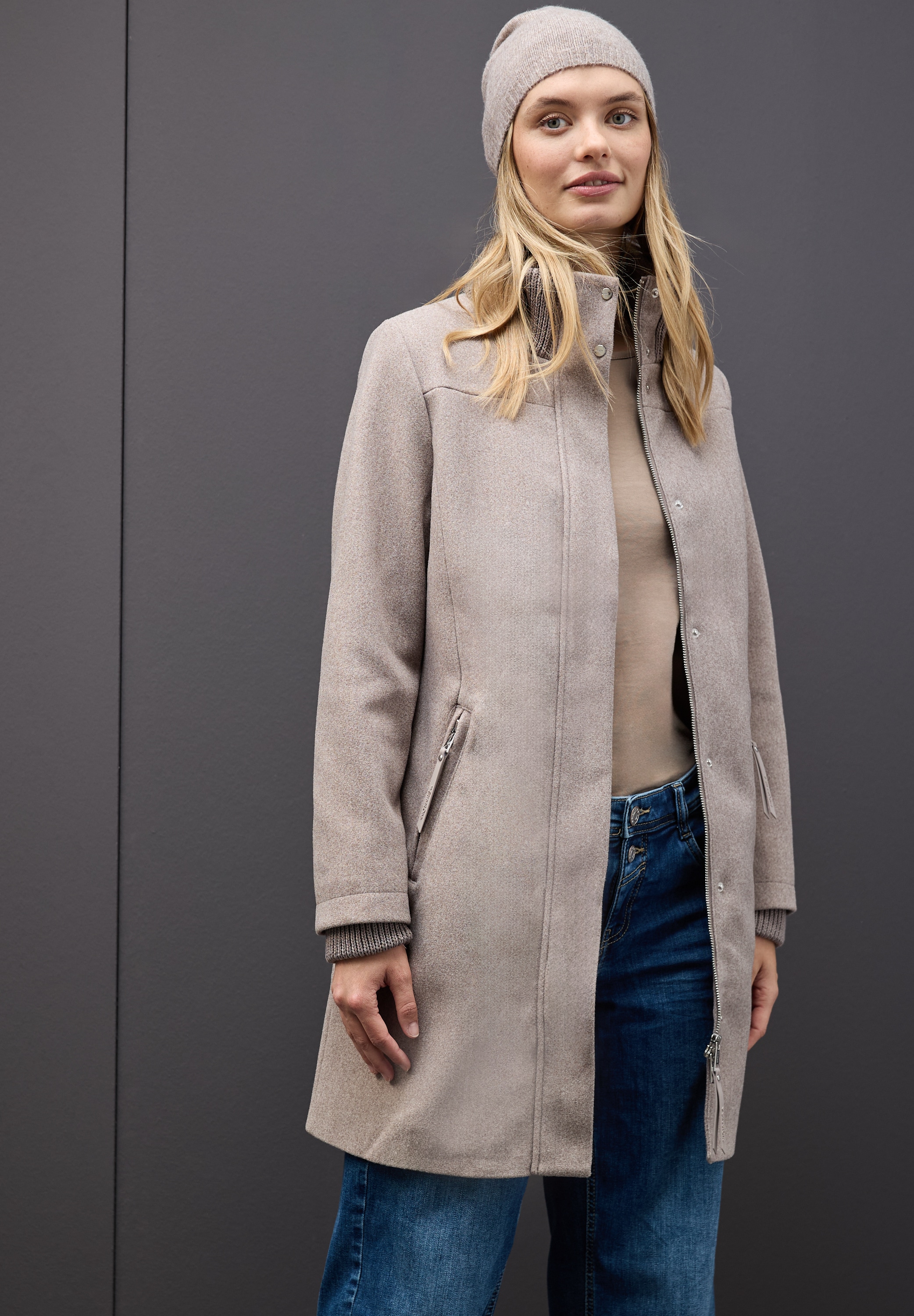 STREET ONE Wintermantel, Stehkragen in Strickqualität, in Woll-Optik günstig online kaufen