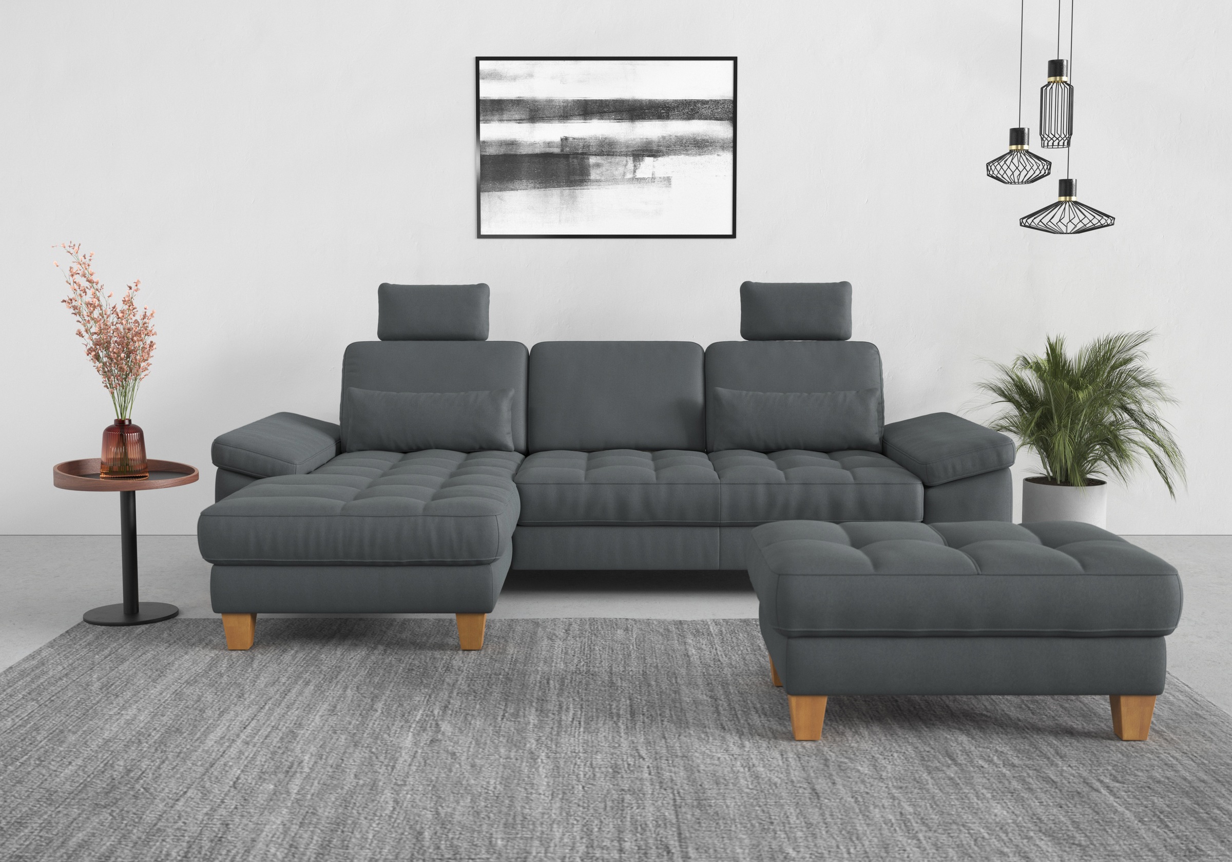 sit&more Ecksofa »Westham L-Form« mit Recamiere, mit oder ohne Bettfunktion, Bettkasten, Füße Eiche