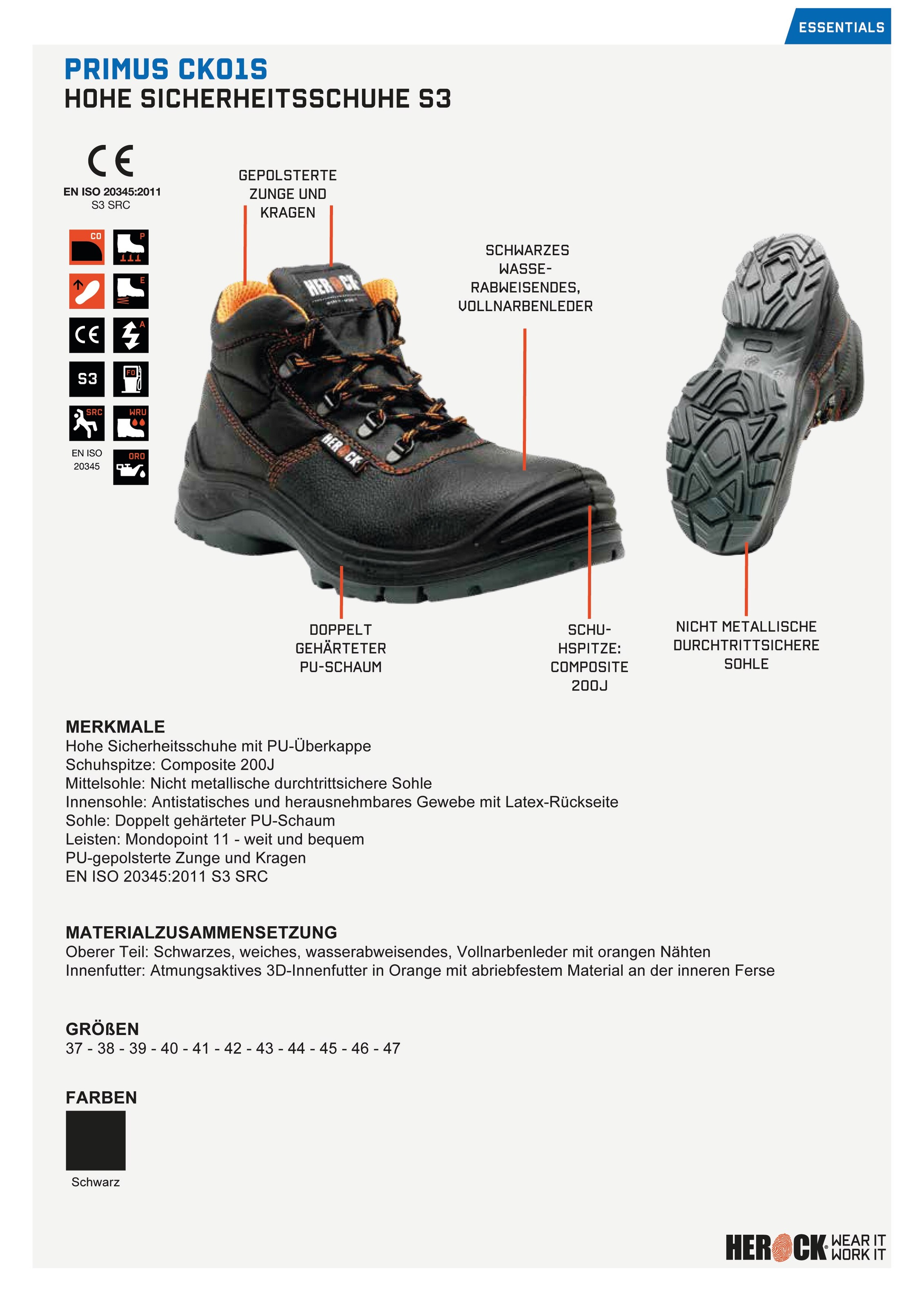 Herock Sicherheitsschuh »Primus High Compo S3 Schuhe«, Klasse S3,  PU-Überkappe, leicht, weit und bequem, durchtrittsicher bestellen | BAUR