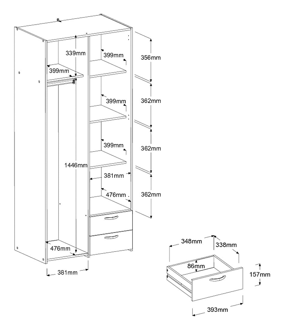 Parisot Jugendzimmer-Set »Parisot Milky 14«, (2 tlg., Bestehend aus halbhohem Hochbett und 2-trg. Kleiderschrank)