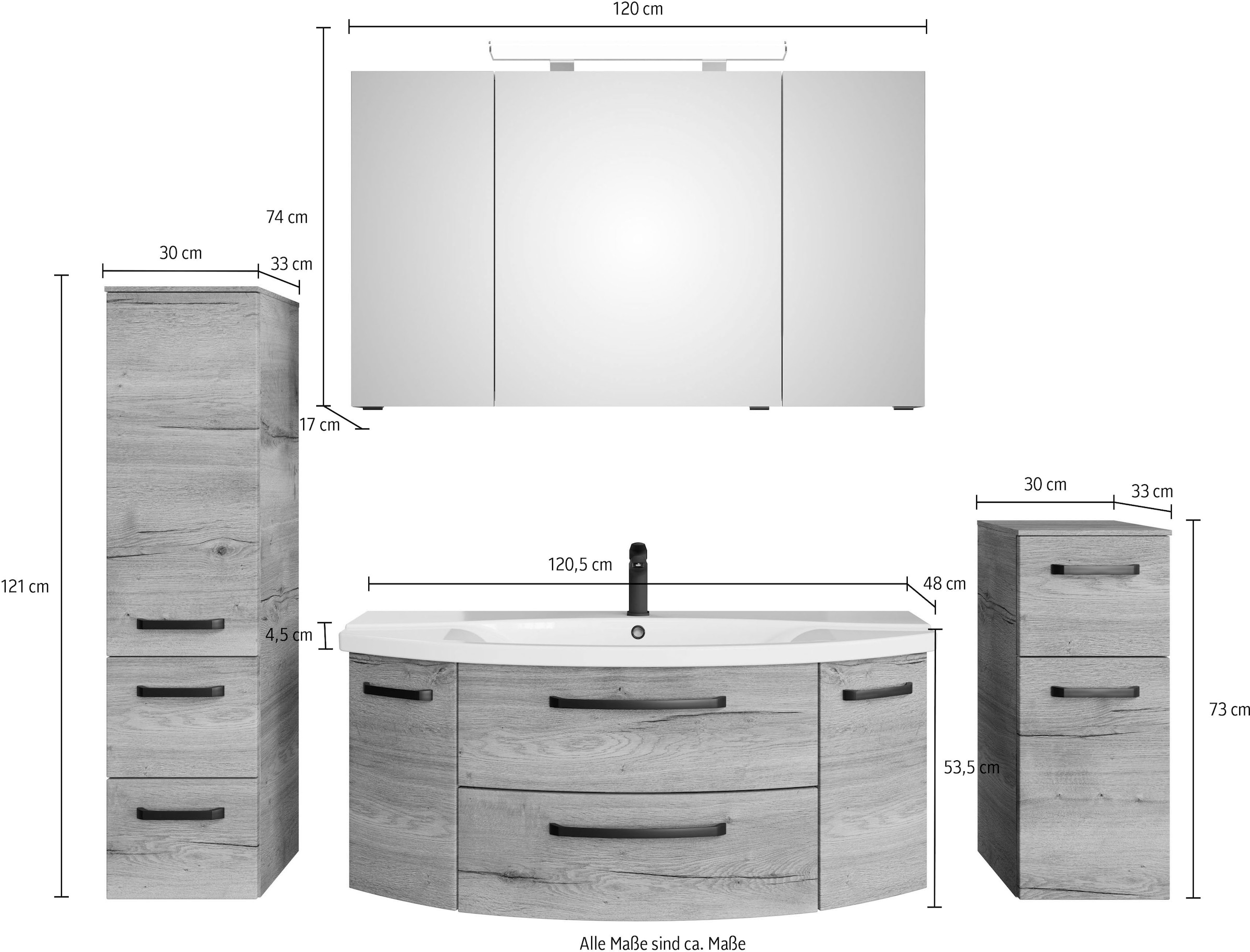 Saphir Badmöbel-Set »Serie 4010 4-teilig Keramik-Waschtisch mit LED-Spiegelschrank«, (Set), Badezimmer Set mit Unterschrank, Midischrank, inkl. Türdämpfer