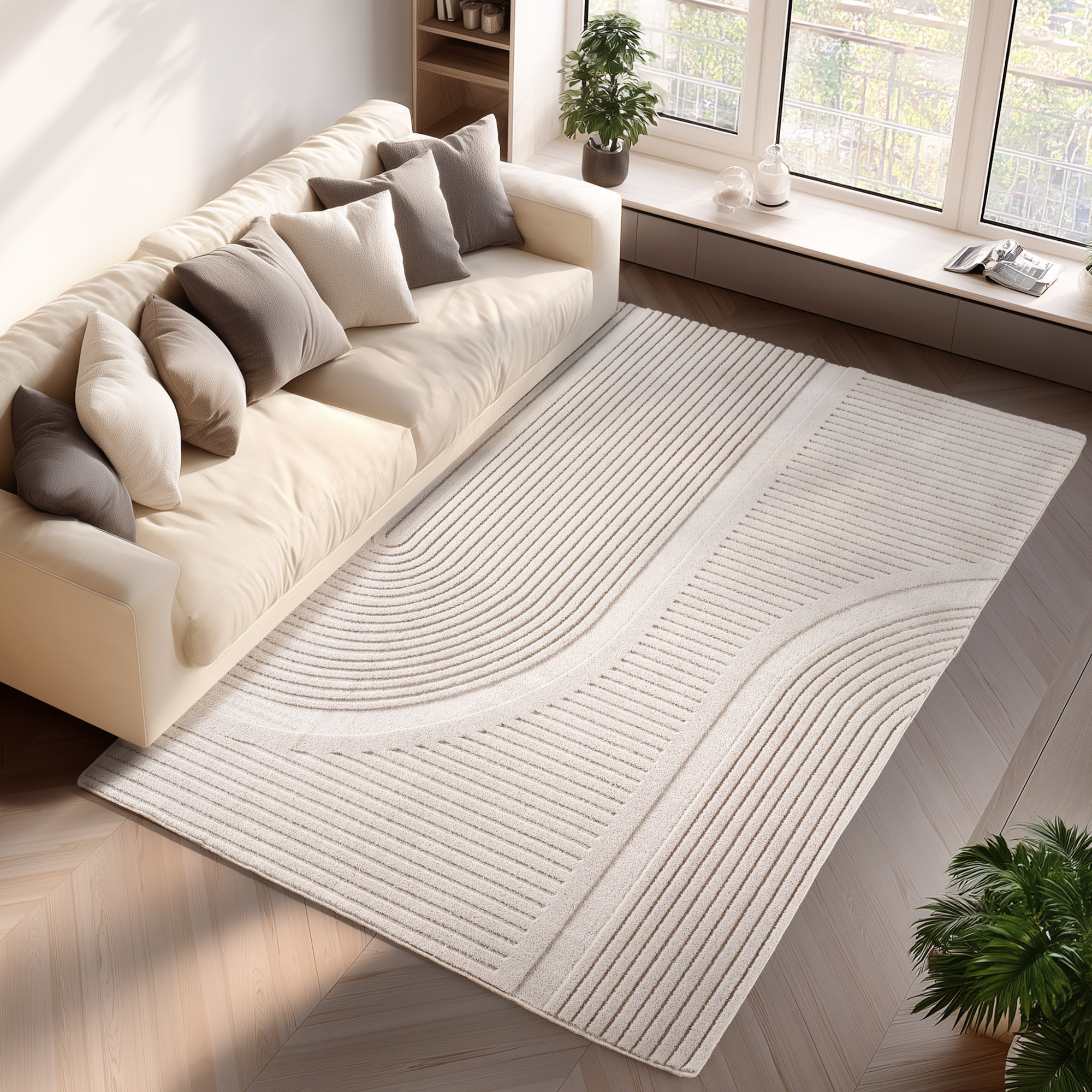 Teppich AYYILDIZ TEPPICHE "POMPEI 1612", beige (creme), B:140cm H:12mm L:200cm, Microfaser, Teppiche, Teppich, Läufer, pflegeleichte Oberfläche, leicht zu reinigen, Kurzflor