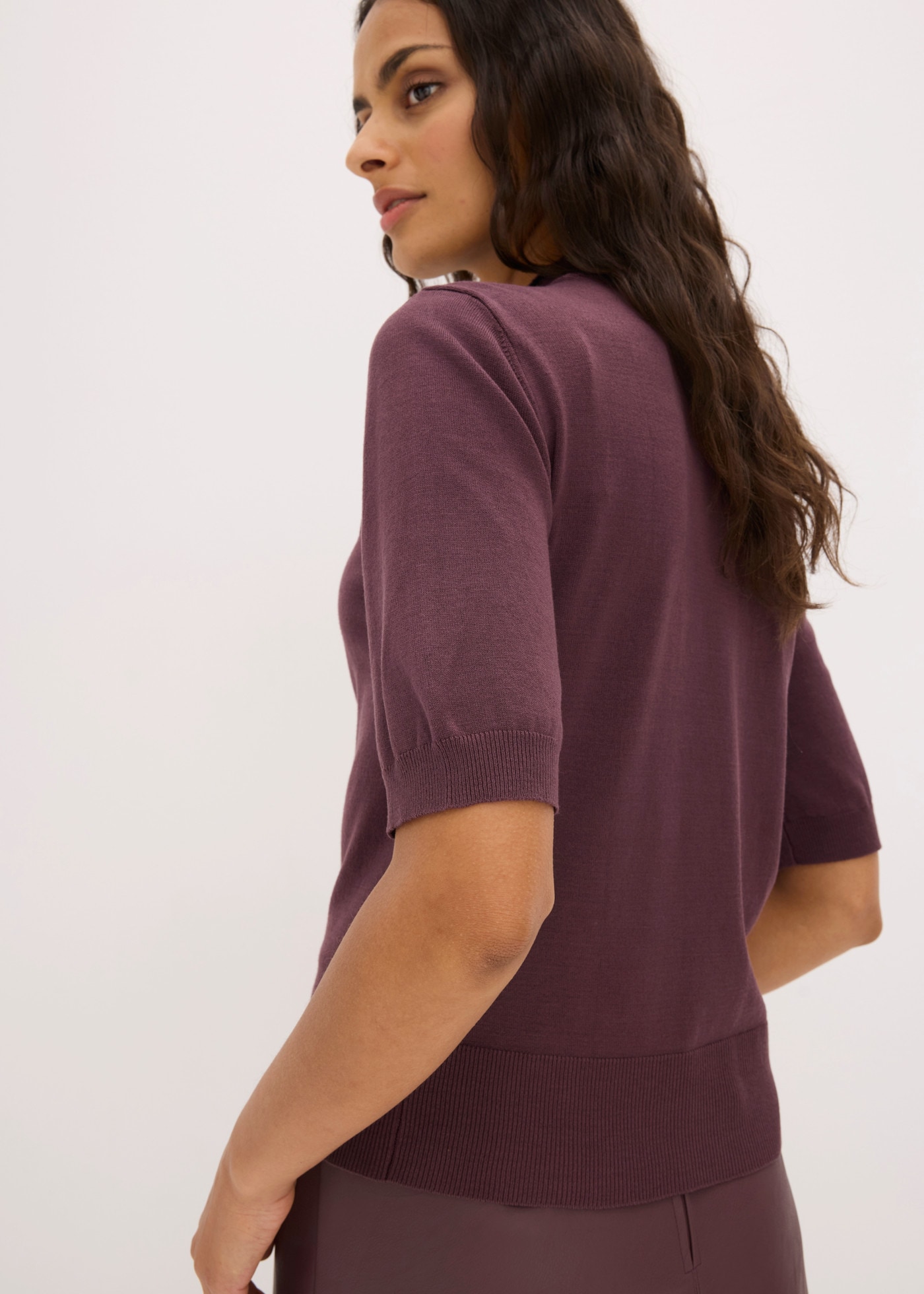 bonprix Strickpullover mit Schluppe, Halbarm, schmale Passform