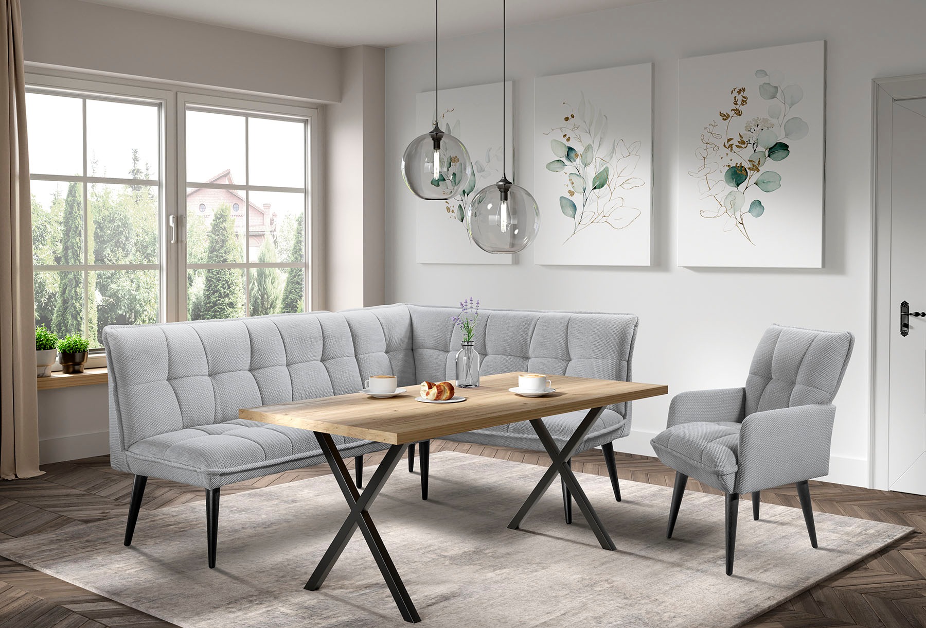 Eckbank, B:240cm H:94cm T:161cmsilber, EXXPO - SOFA FASHION, Esszimmer, Sitzbänke, "Mocca Essbank, Sitzbank", hoher Sitzkomfort, bequem und elegant,