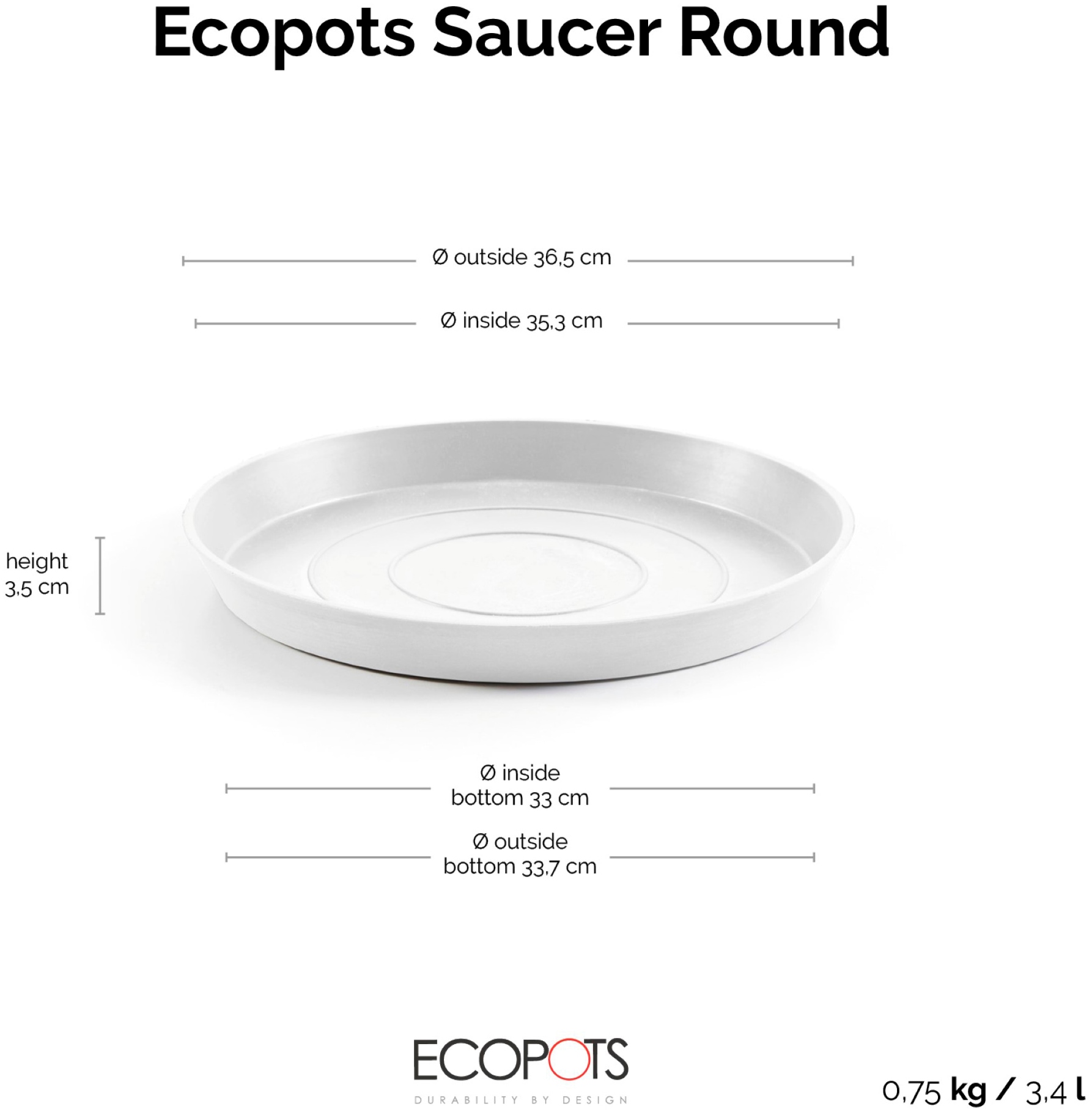 ECOPOTS Topfuntersetzer »Rund 40 Weiß«, für innen und außen: frostsicher, bruchsicher und lichtbeständig