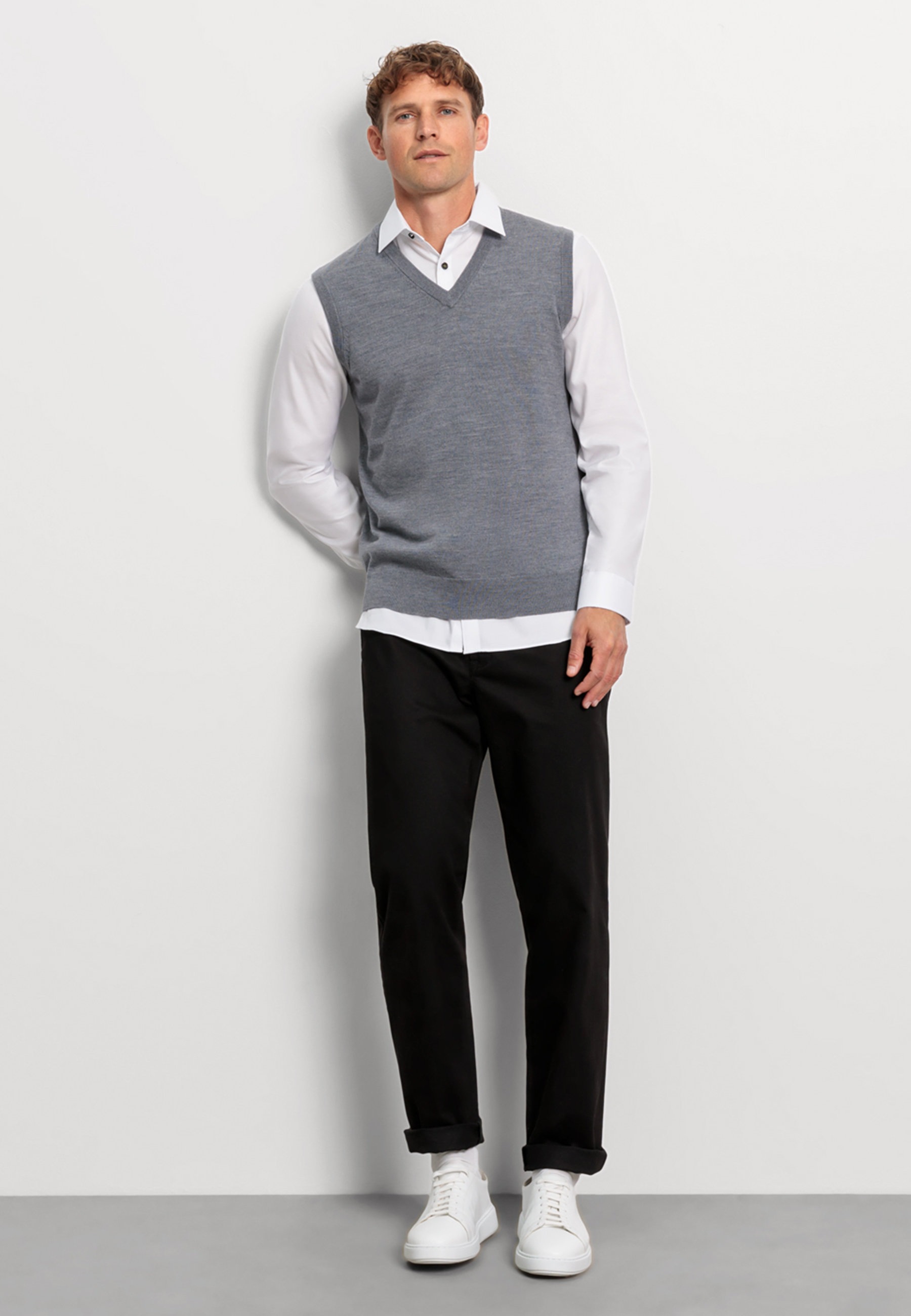 OLYMP Casual Strick Knit Vest Silver-Gray Size S 2