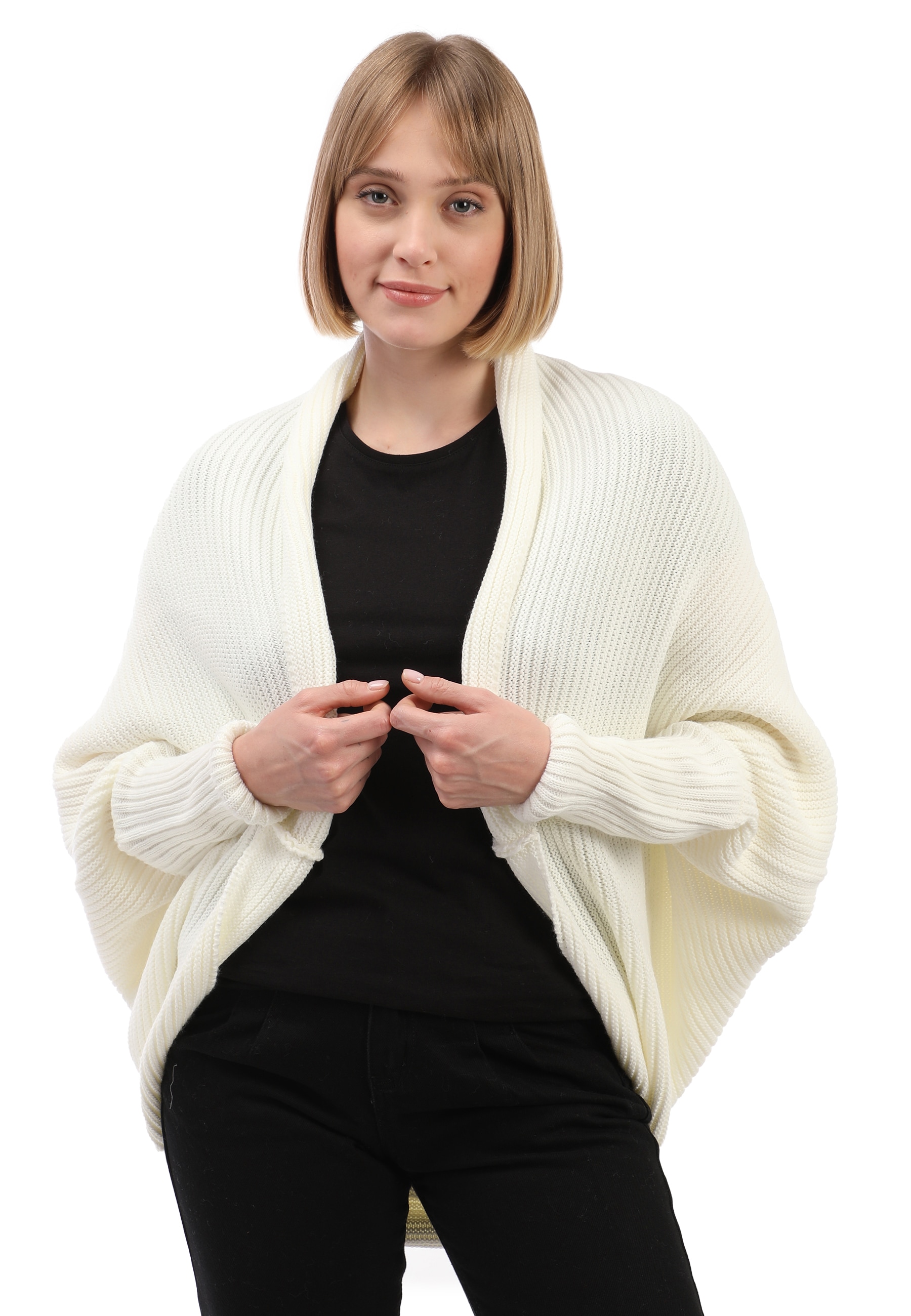 Felix Hardy Strickjacke »Langärmelige Strickjacke aus Wollmischung mit Fledermausärmeln«