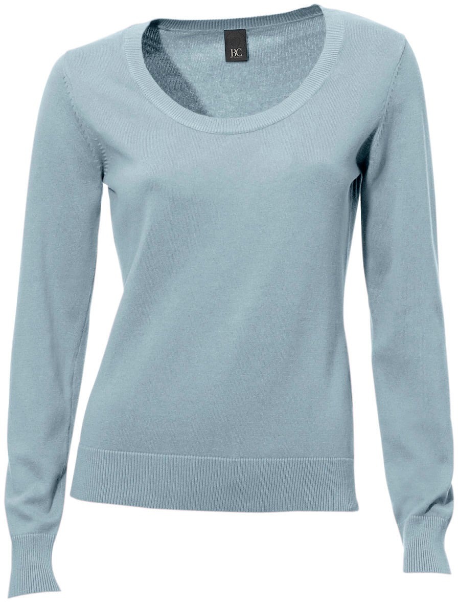 Rundhalspullover HEINE "Rundhals-Pullover", Damen, Gr. 38, blau (bleu), 100% Baumwolle, unifarben, Pullover Rundhalspullover 3