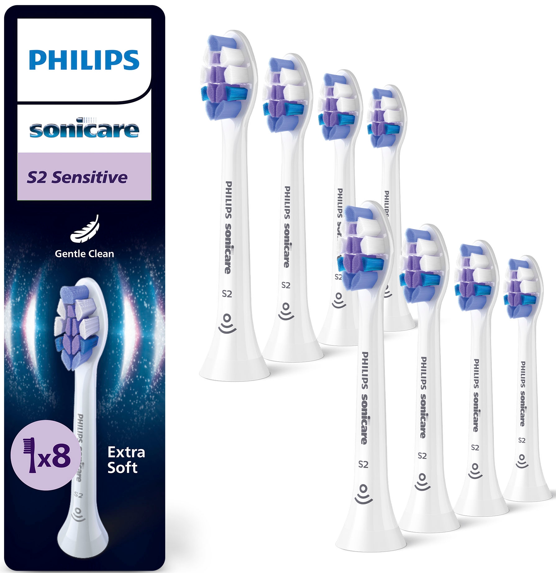 Herren Aufsteckbürsten "S Sensitive", 8 Stk., transparent, PHILIPS SONICARE, Zahnbürstenköpfe, für empfindliche Zähne und Zahnfleisch, für jedes