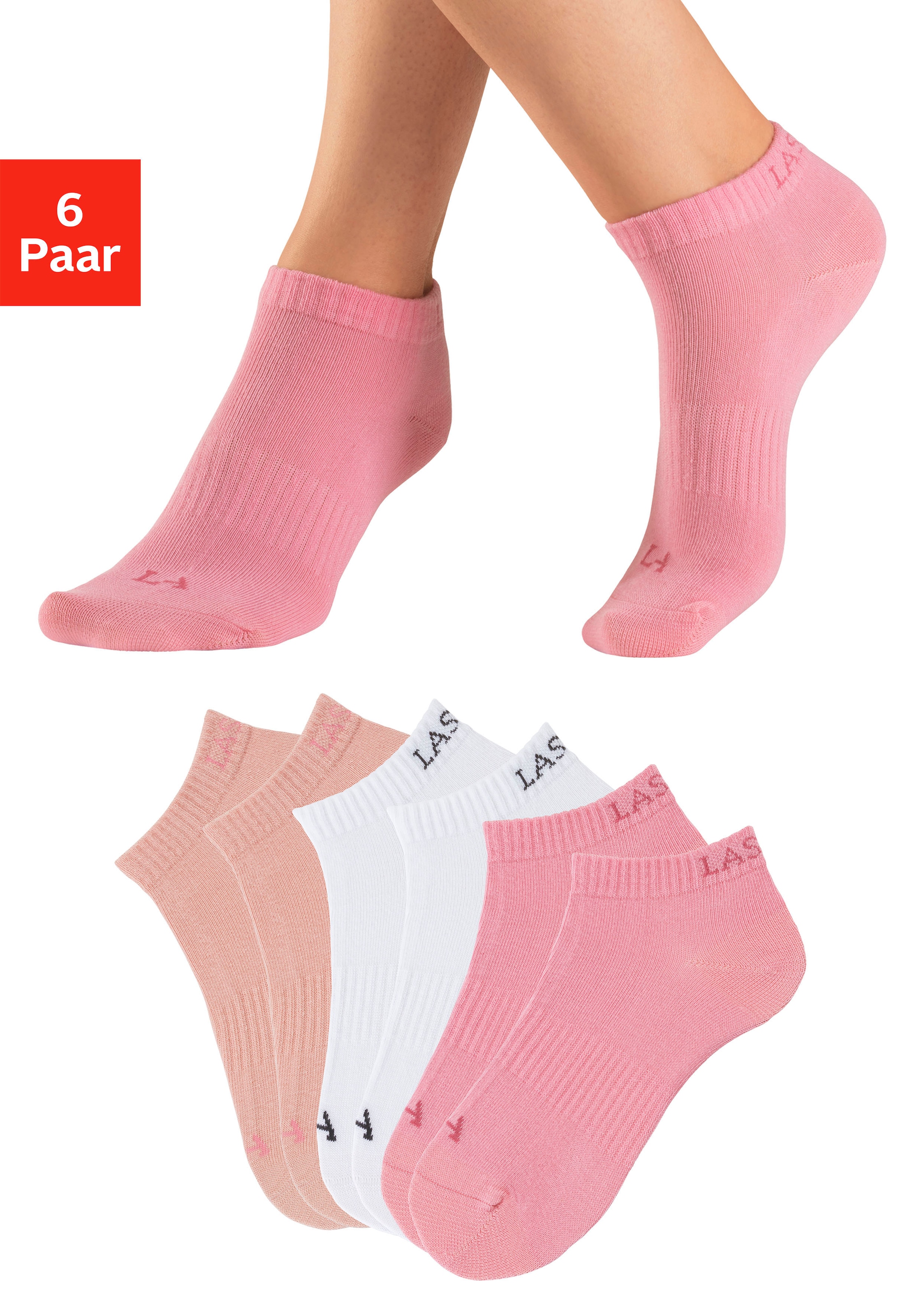 LASCANA ACTIVE Sneakersocken, (Packung, 6 Paar), mit eingestricktem Marken Logo