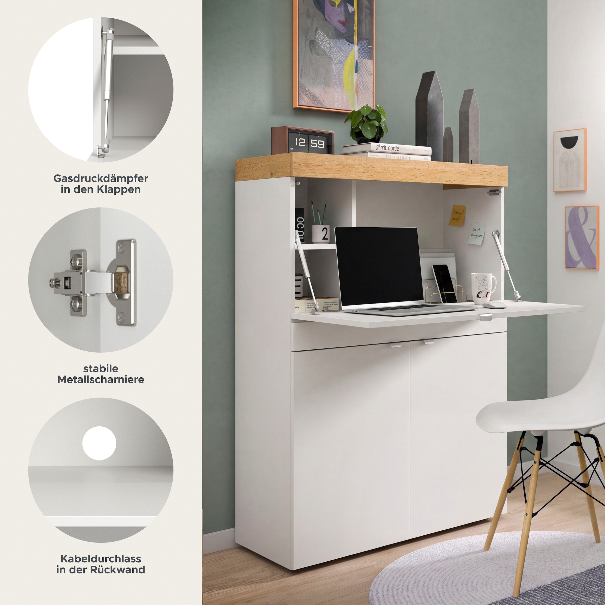 OTTO home Sekretär »MAMBO, Höhe 122cm, 2 Türen, 1 Schubkasten, 1 Klappe« Home-Office-Schreibtisch, PC-Schrank, Schreibtisch, Office