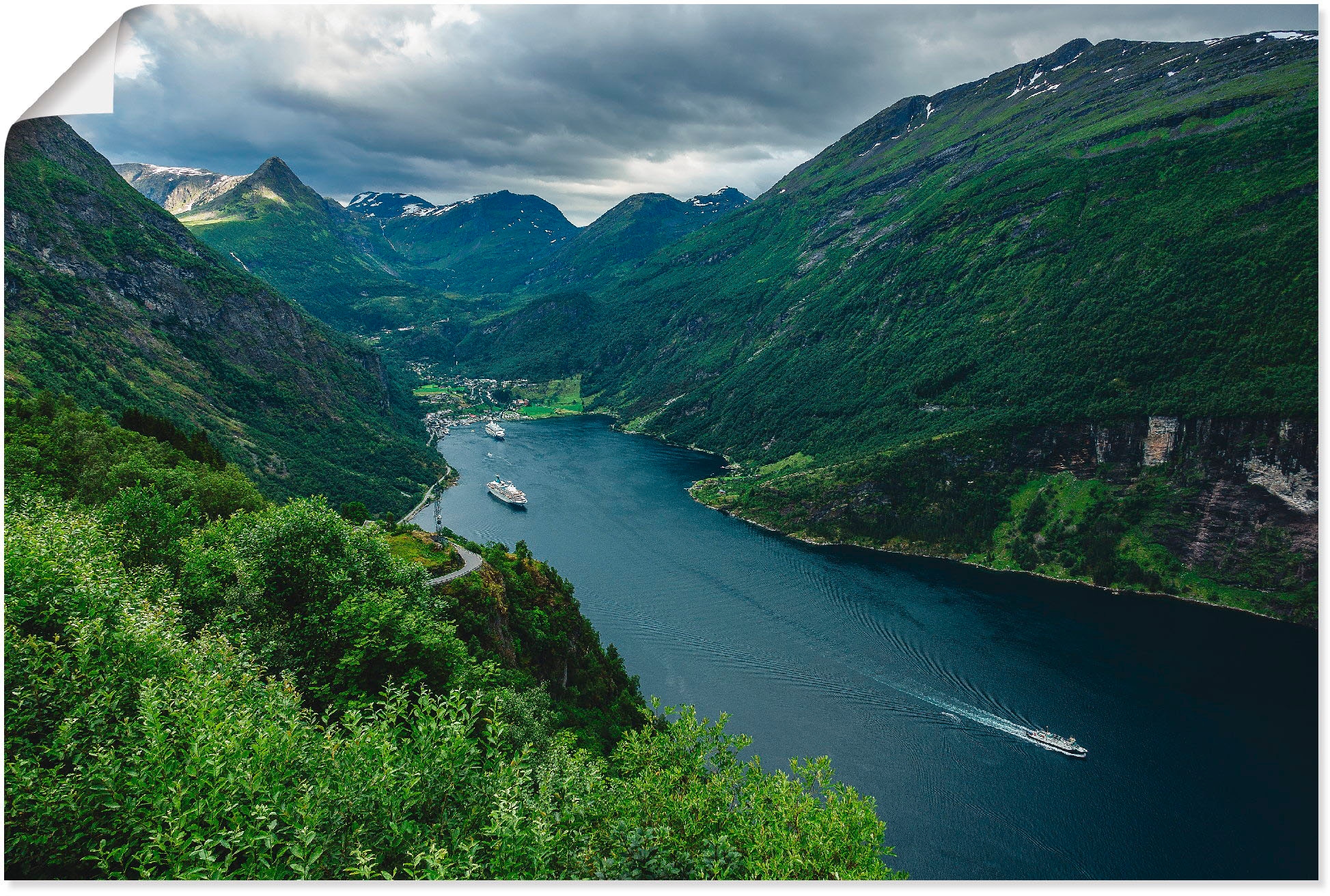 Artland Wandbild »Blick auf oder Leinwandbild, Norwegen«, BAUR versch. Geirangerfjord Wandaufkleber in Alubild, Poster den als | Größen St.), (1 Küste, kaufen