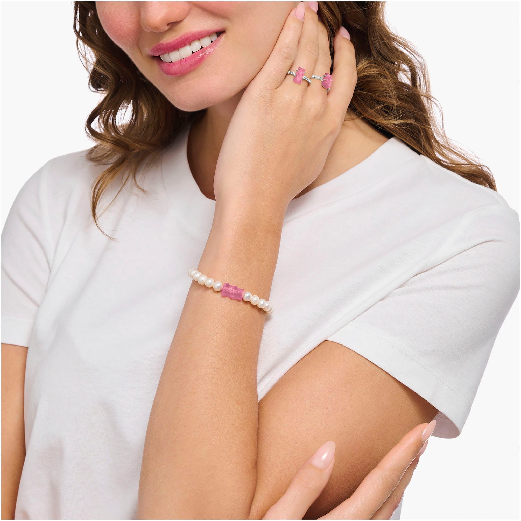 THOMAS SABO Armband »THOMAS SABO x HARIBO Schmuck: Perlenarmband mit Goldbär«, mit Kristallglas - mit Süßwasserzuchtperle