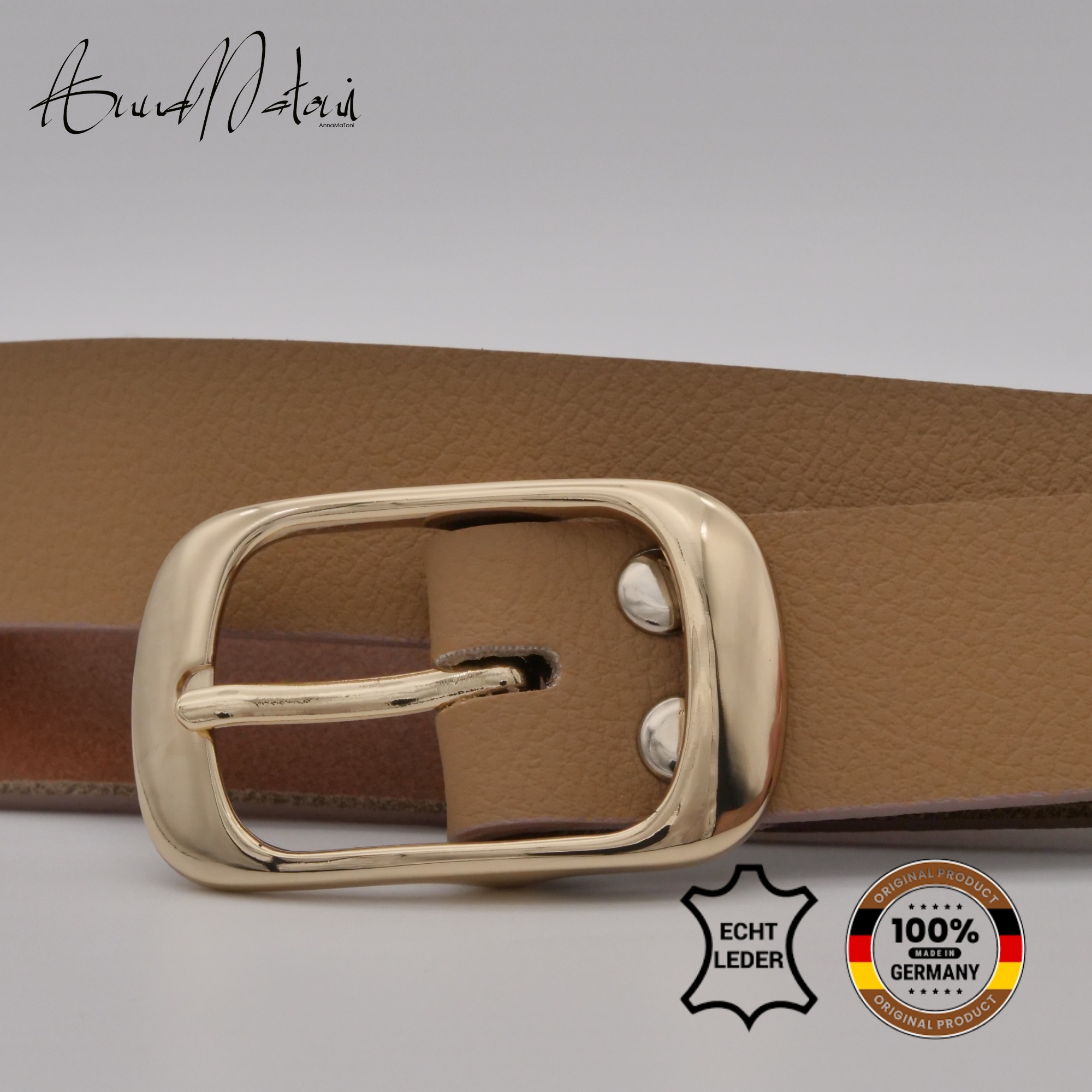 Ledergürtel ANNAMATONI "AnnaMatoni Damen Ledergürtel in hochwertigem Veganem Nappa 3cm", Damen, Gr. TW80 - 95cm Gesamtlänge, beige 130, 100% Leder, Gürtel Ledergürtel 2